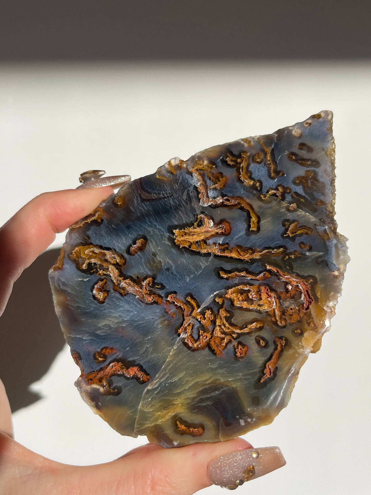 Blue West Indonesian Agate with Golden Moss Slab A