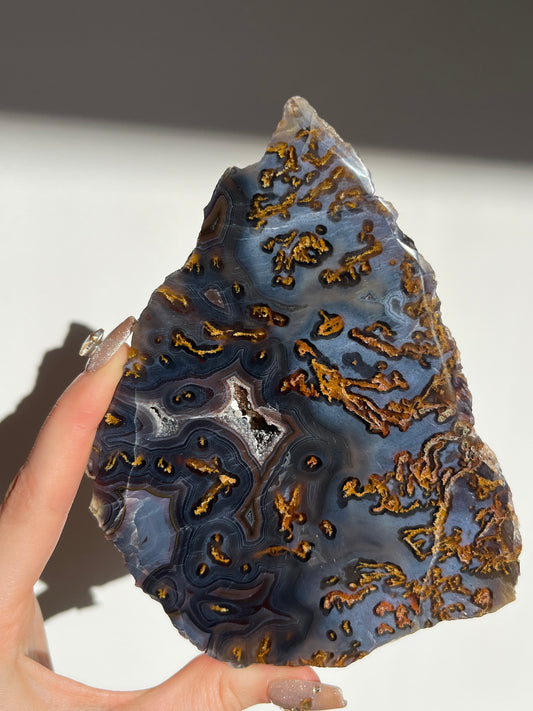 Blue East Indonesian Agate with Golden Moss Slab C