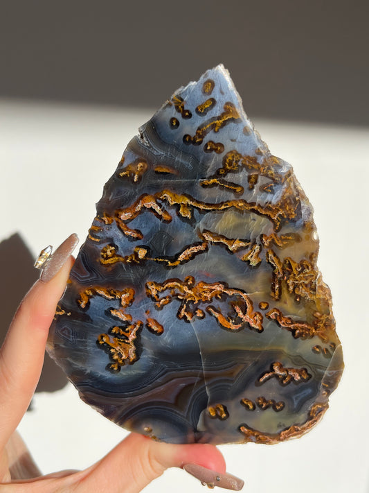 Blue East Indonesian Agate with Golden Moss Slab D