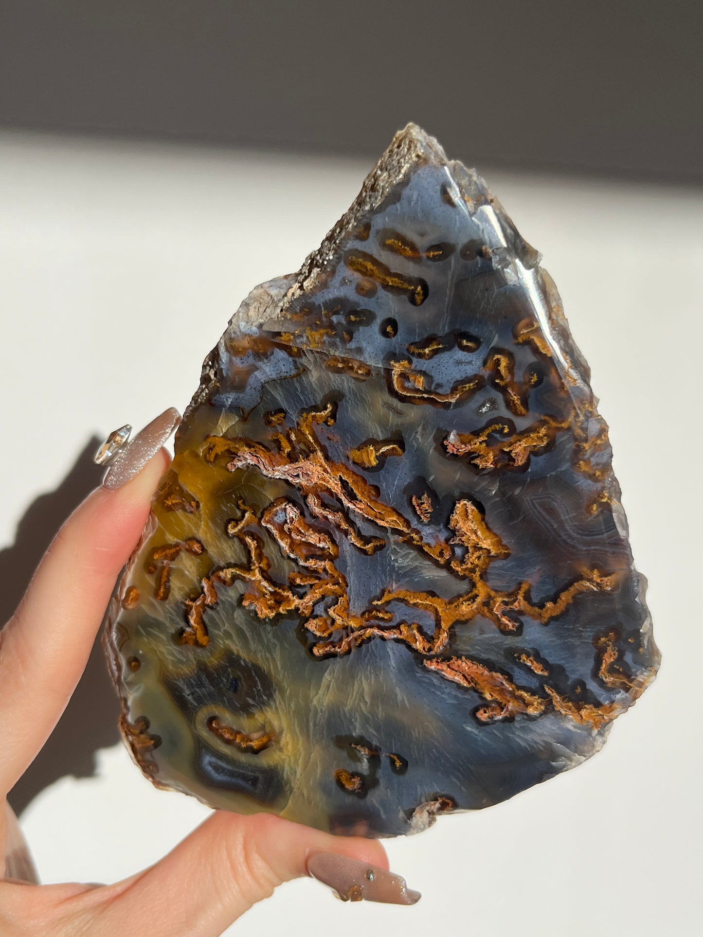 Blue East Indonesian Agate with Golden Moss Slab D