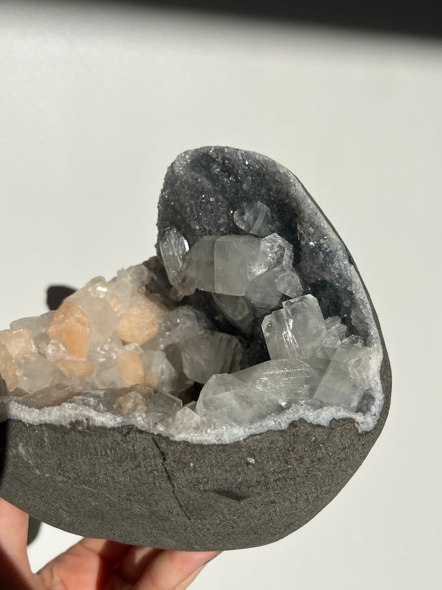 Blue Chalcedony and Apophyllite with Peach Stilbite Specimen D