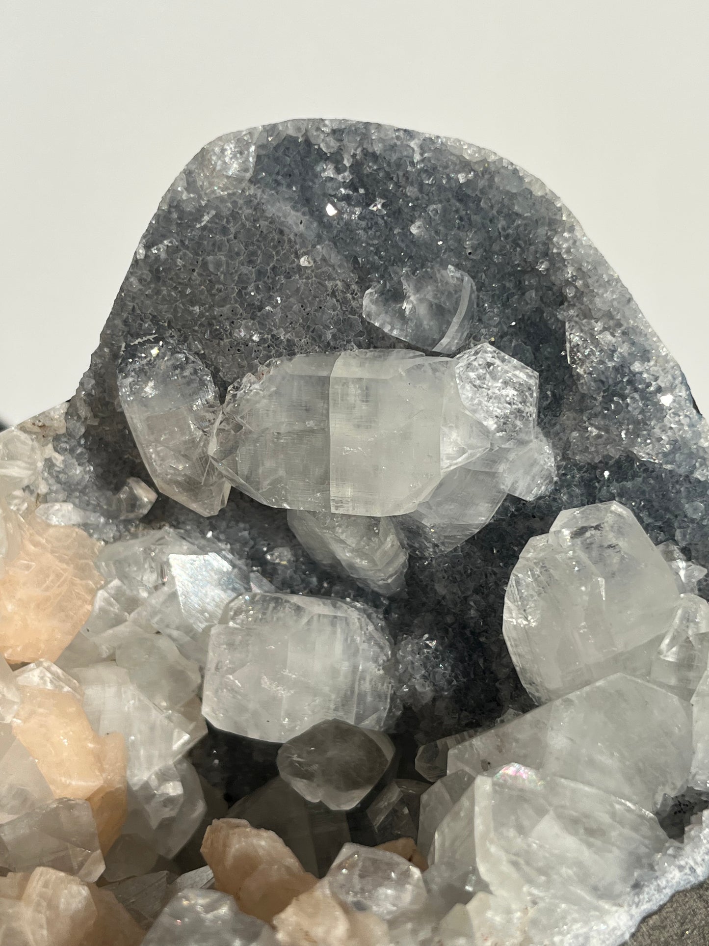 Blue Chalcedony and Apophyllite with Peach Stilbite Specimen D