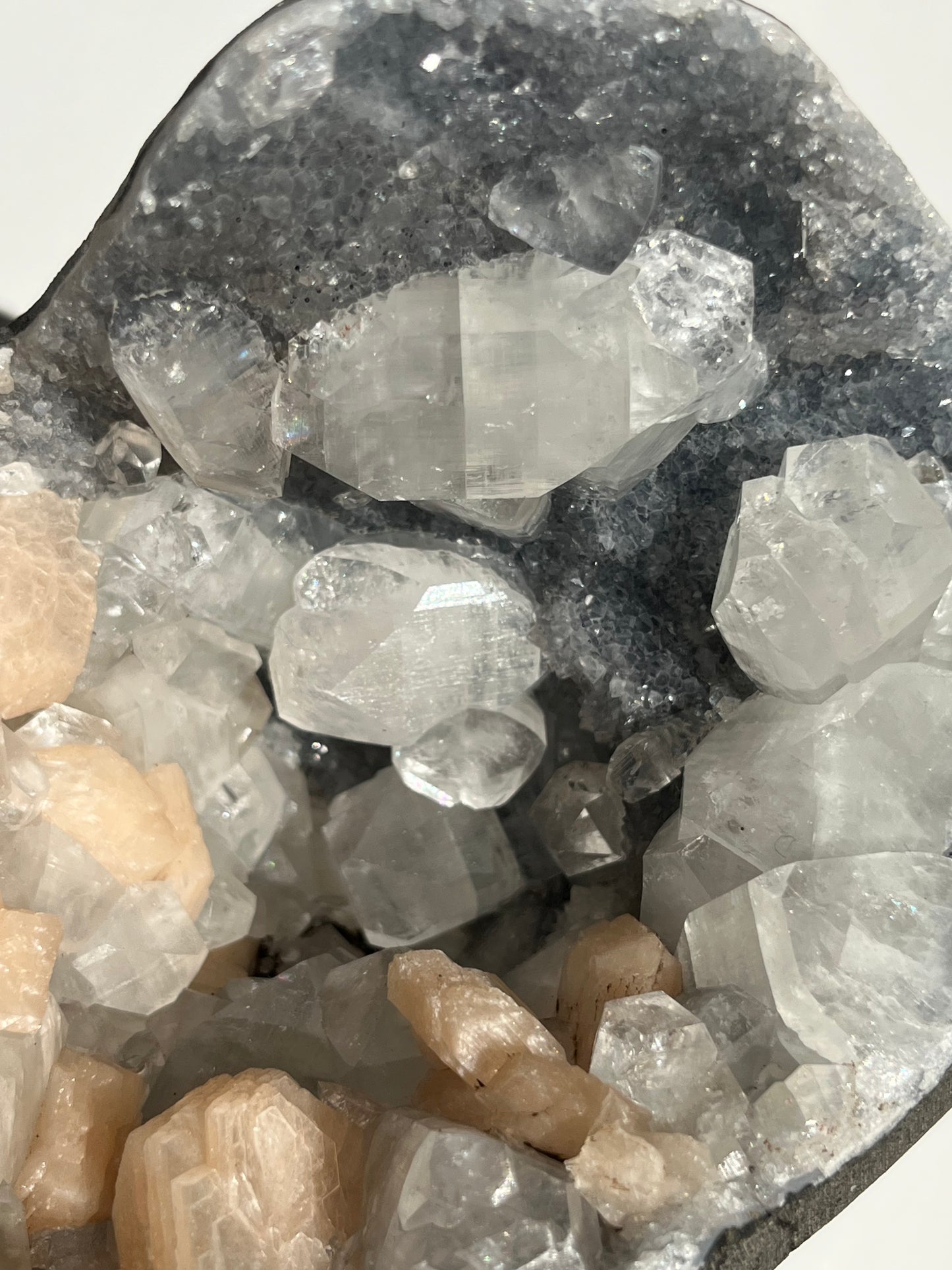 Blue Chalcedony and Apophyllite with Peach Stilbite Specimen D