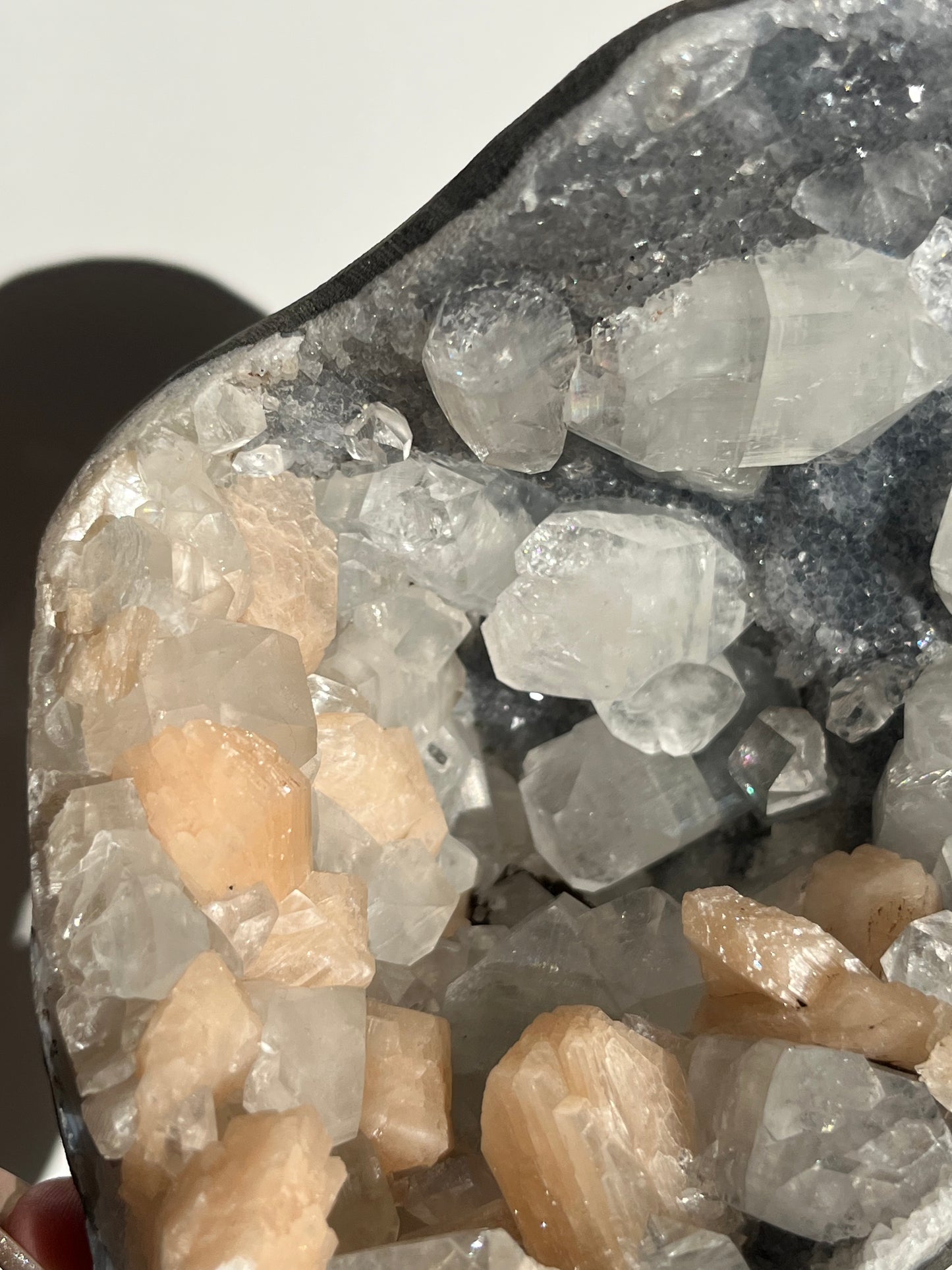 Blue Chalcedony and Apophyllite with Peach Stilbite Specimen D