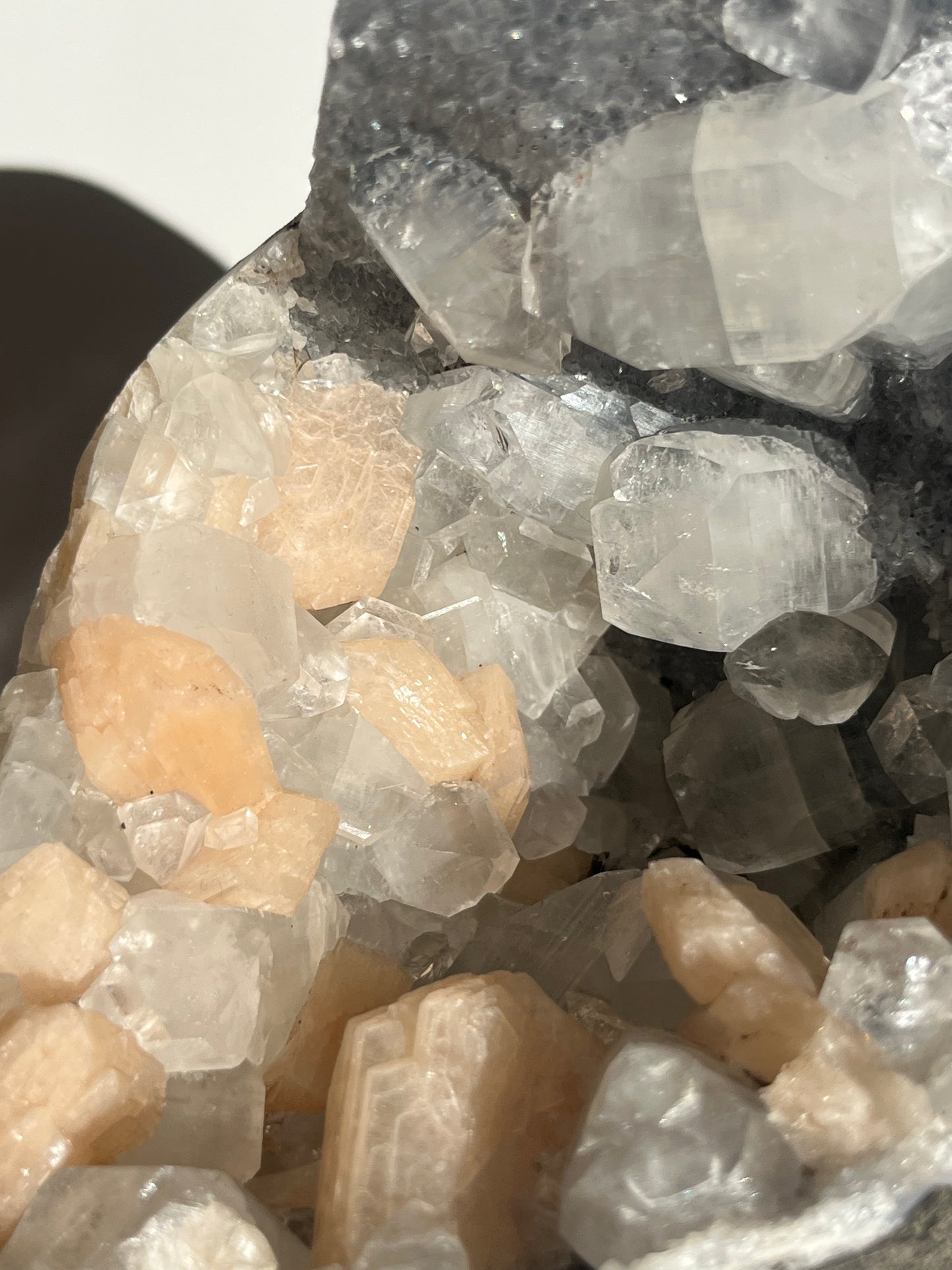 Blue Chalcedony and Apophyllite with Peach Stilbite Specimen D
