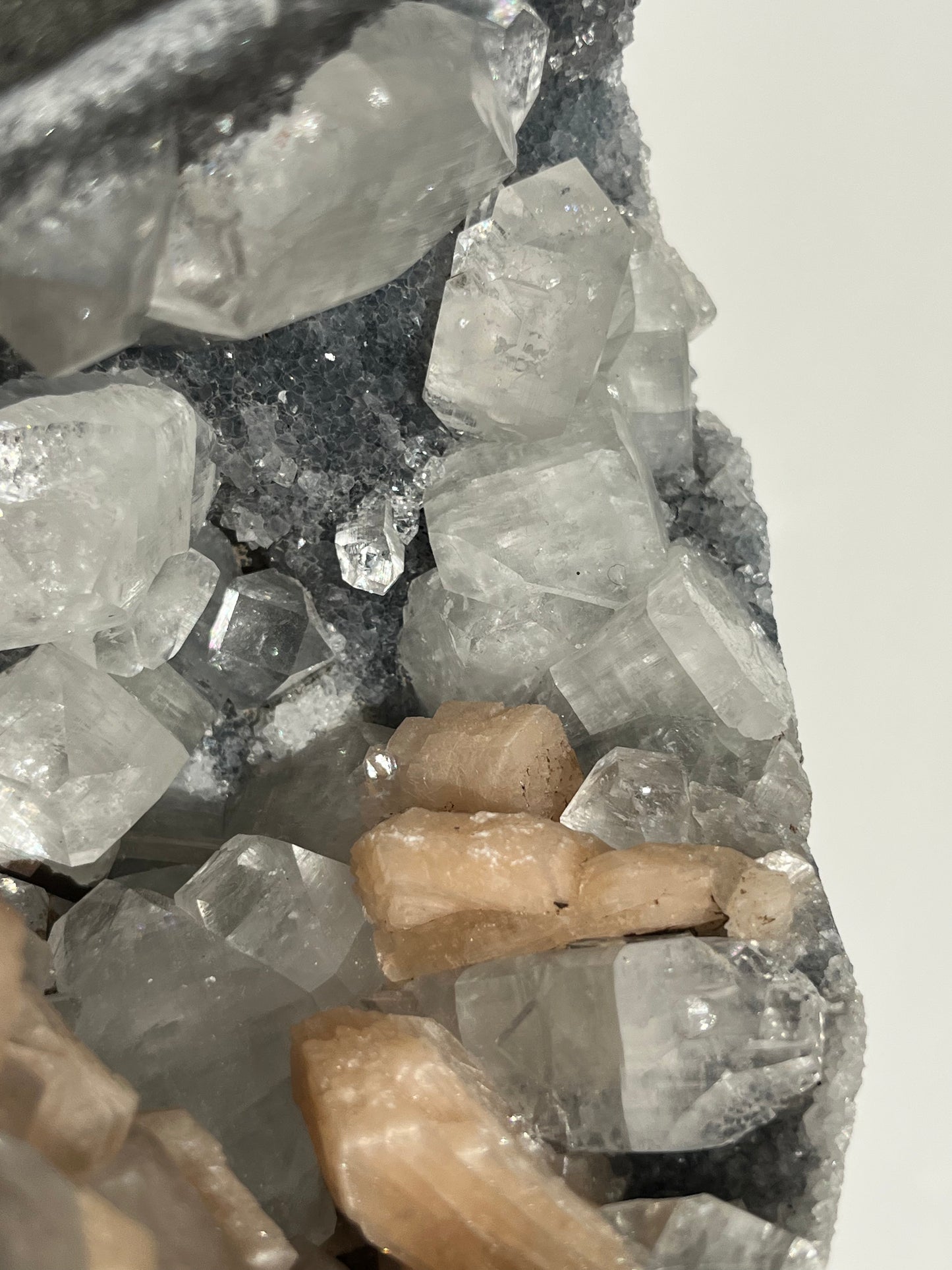 Blue Chalcedony and Apophyllite with Peach Stilbite Specimen D