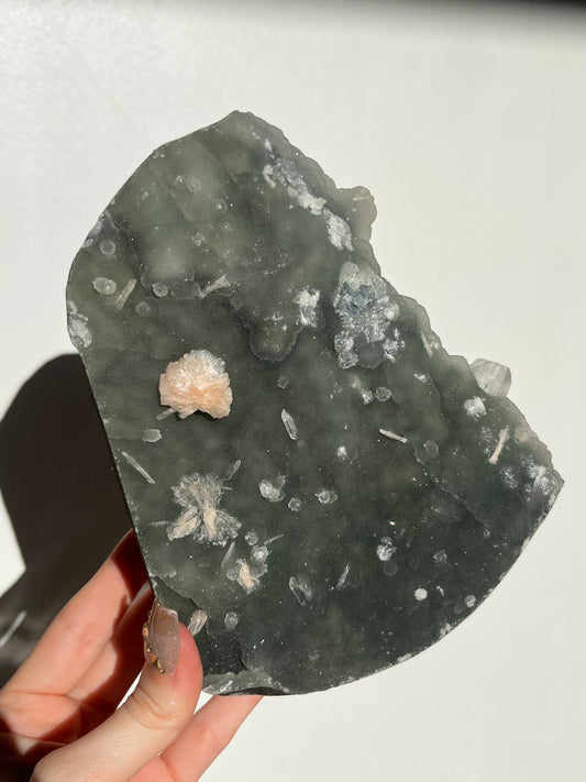 Grey-Green Chalcedony and Apophyllite with Peach Stilbite Specimen F