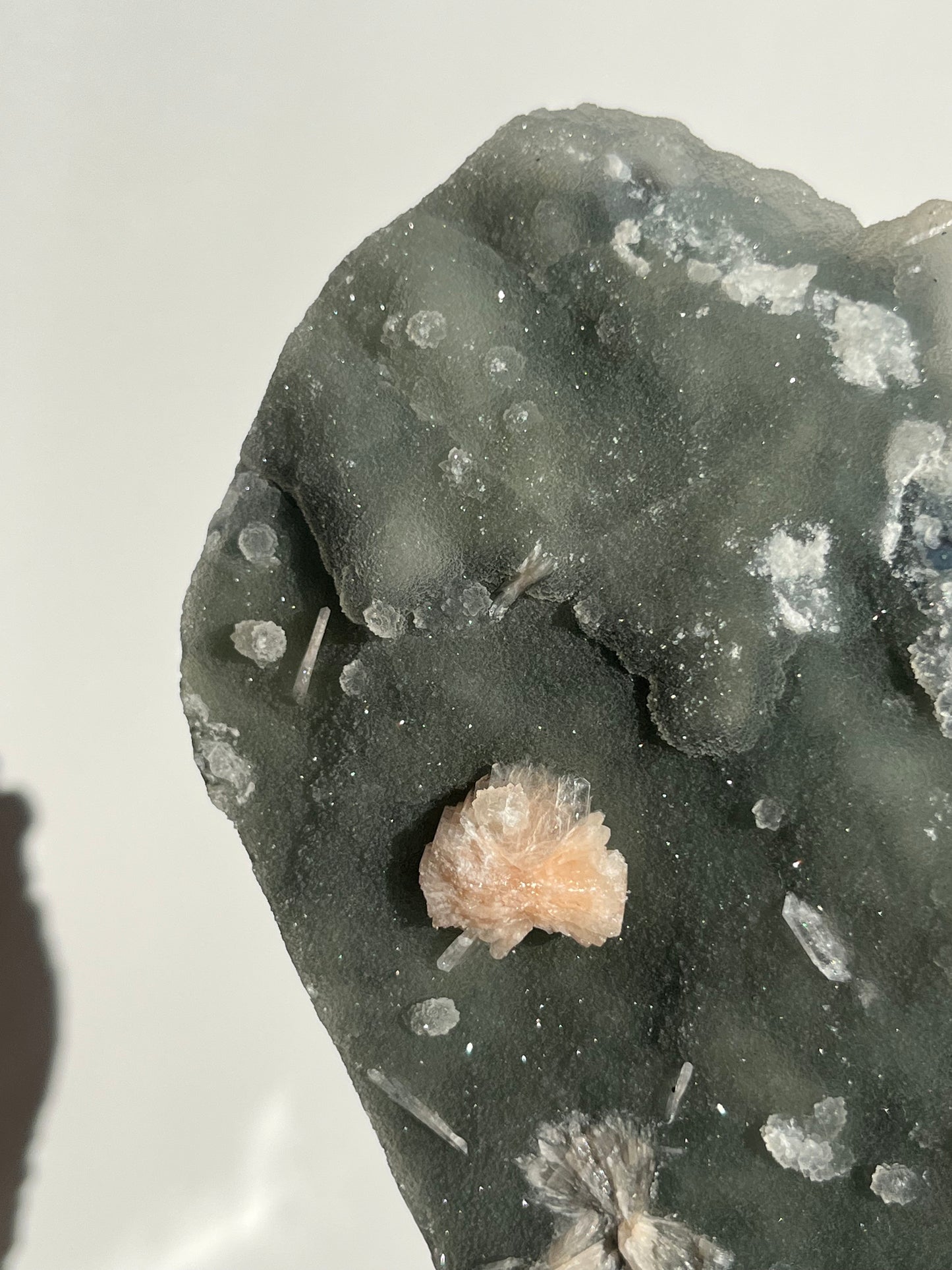 Grey-Green Chalcedony and Apophyllite with Peach Stilbite Specimen F