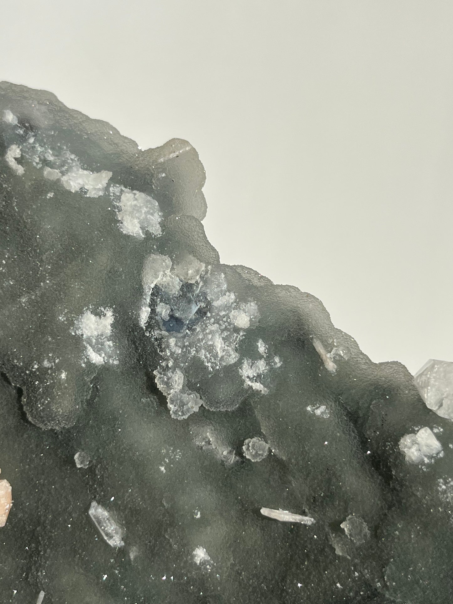 Grey-Green Chalcedony and Apophyllite with Peach Stilbite Specimen F
