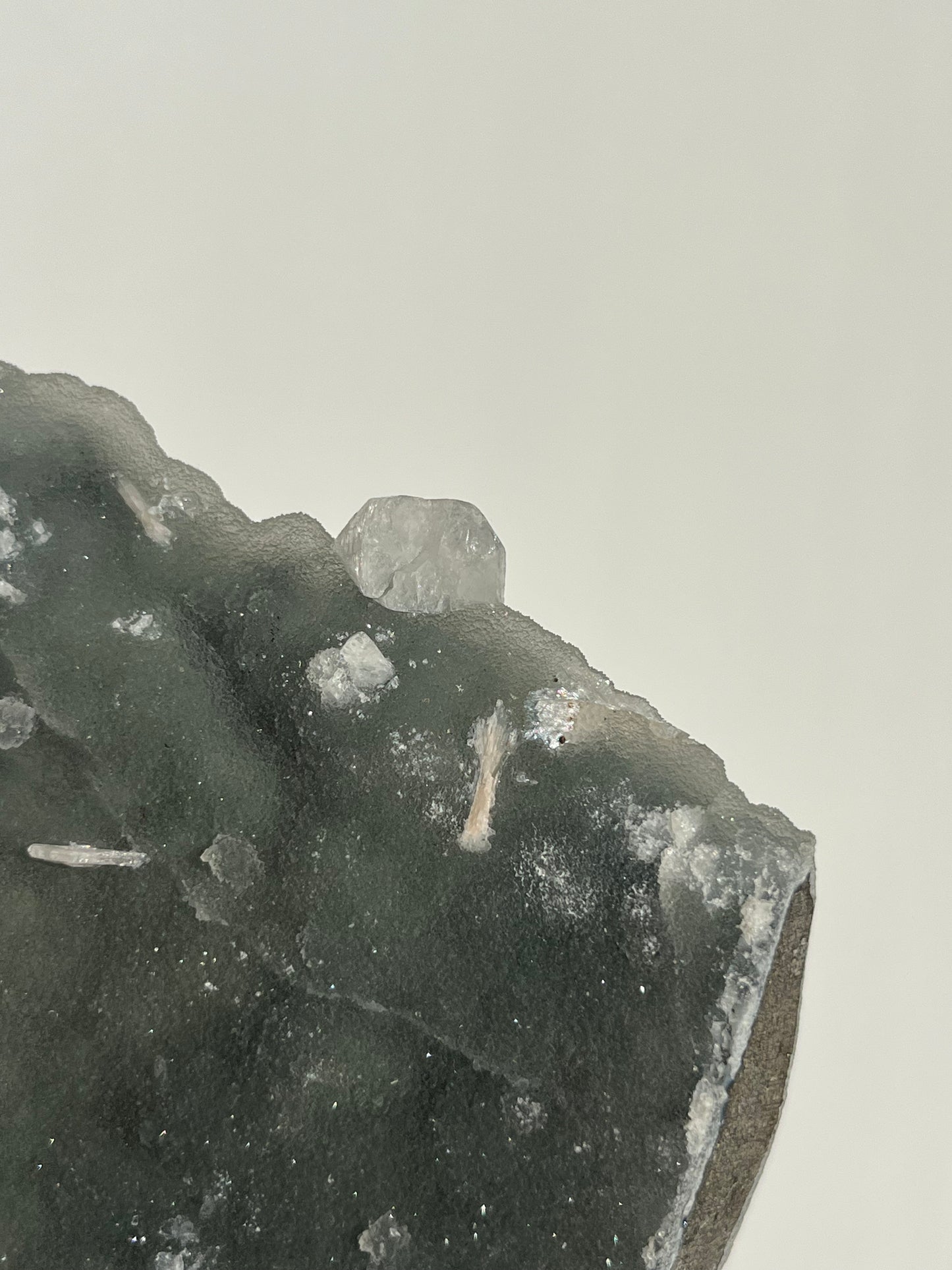 Grey-Green Chalcedony and Apophyllite with Peach Stilbite Specimen F