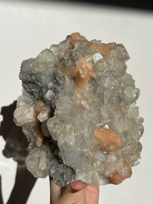 Blue Chalcedony and Apophyllite with Peach Stilbite Specimen H