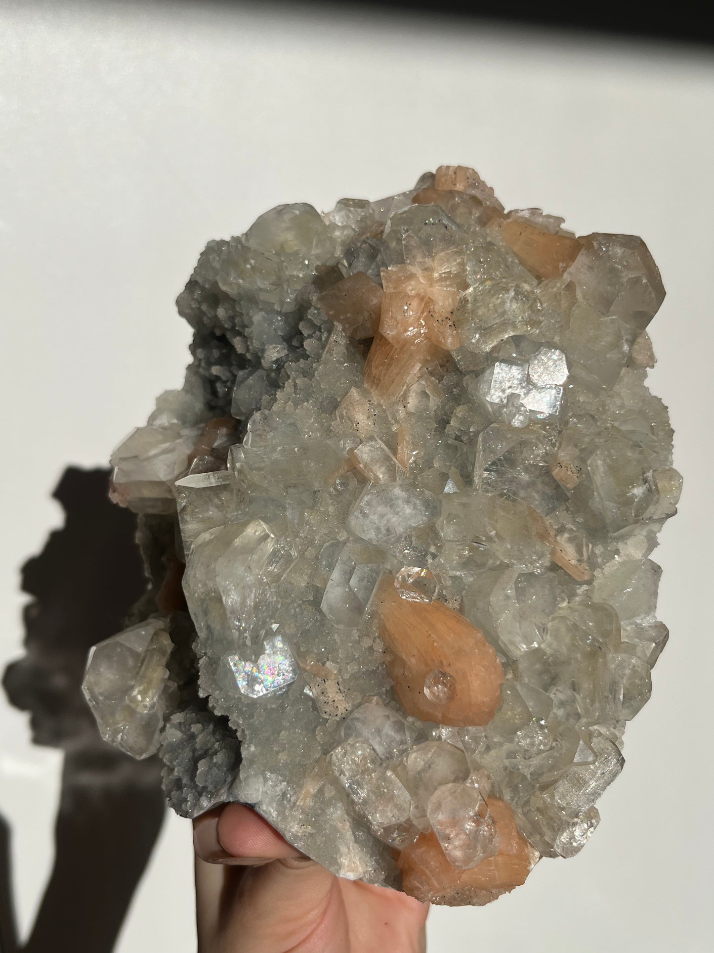 Blue Chalcedony and Apophyllite with Peach Stilbite Specimen H