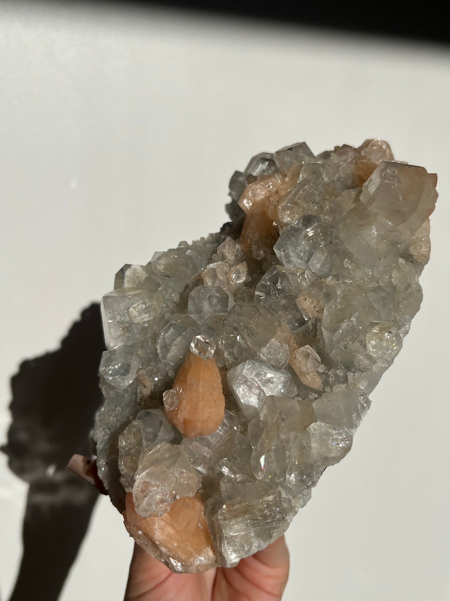 Blue Chalcedony and Apophyllite with Peach Stilbite Specimen H