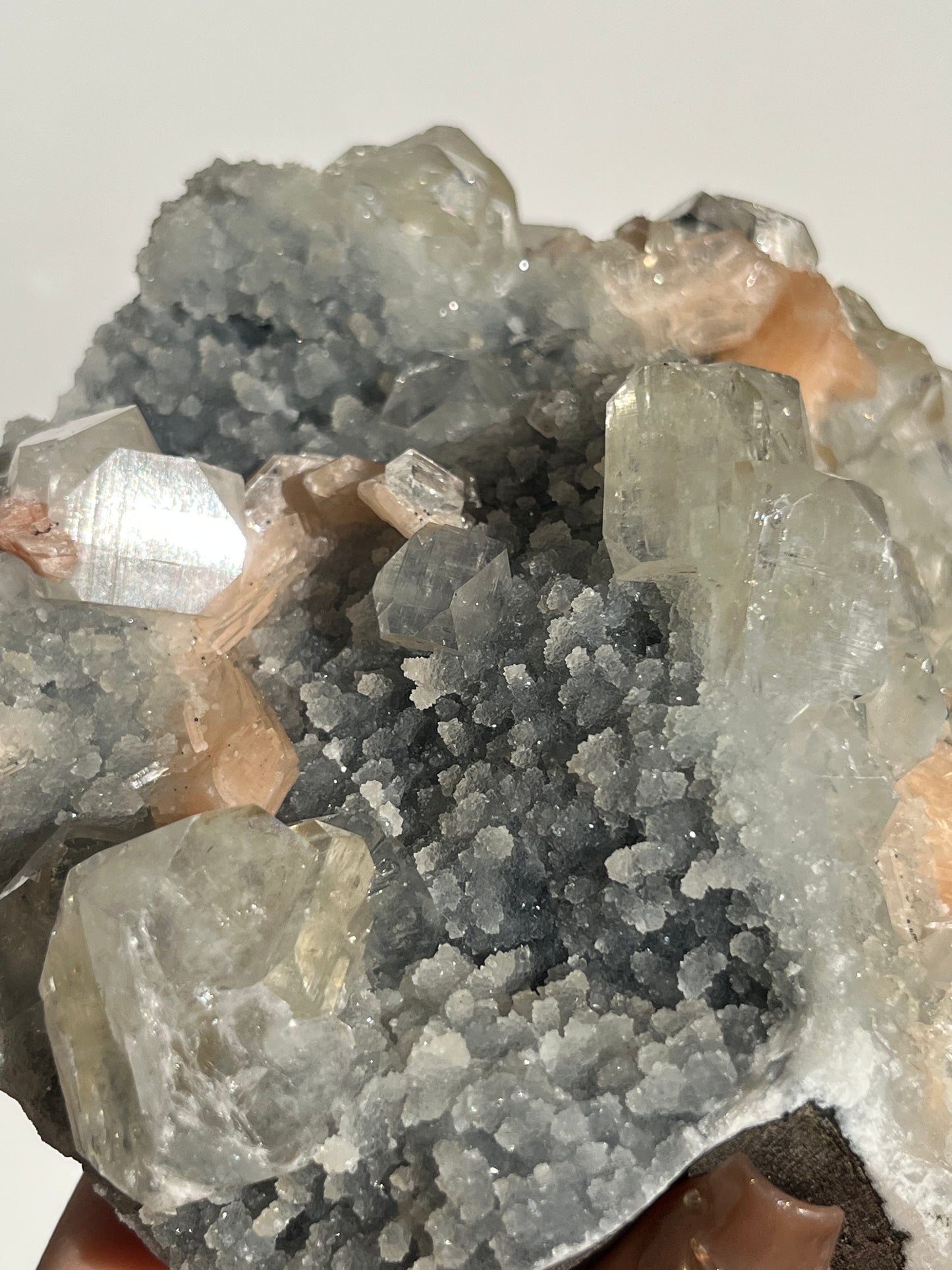 Blue Chalcedony and Apophyllite with Peach Stilbite Specimen H