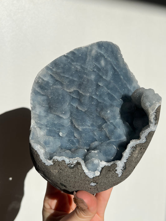 Blue Chalcedony Standing Geode Specimen J