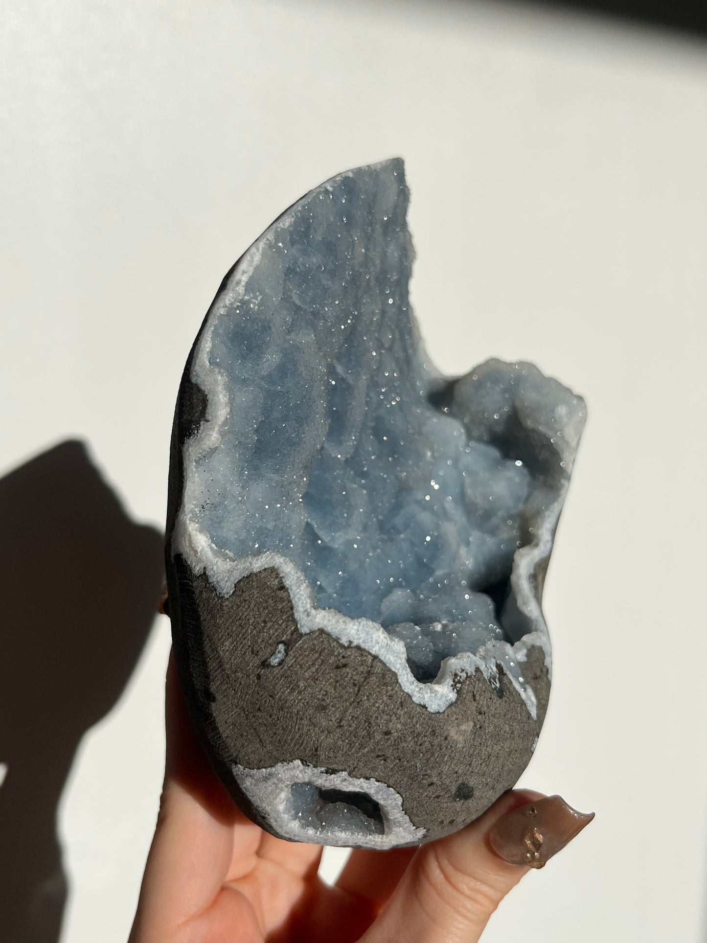 Blue Chalcedony Standing Geode Specimen J