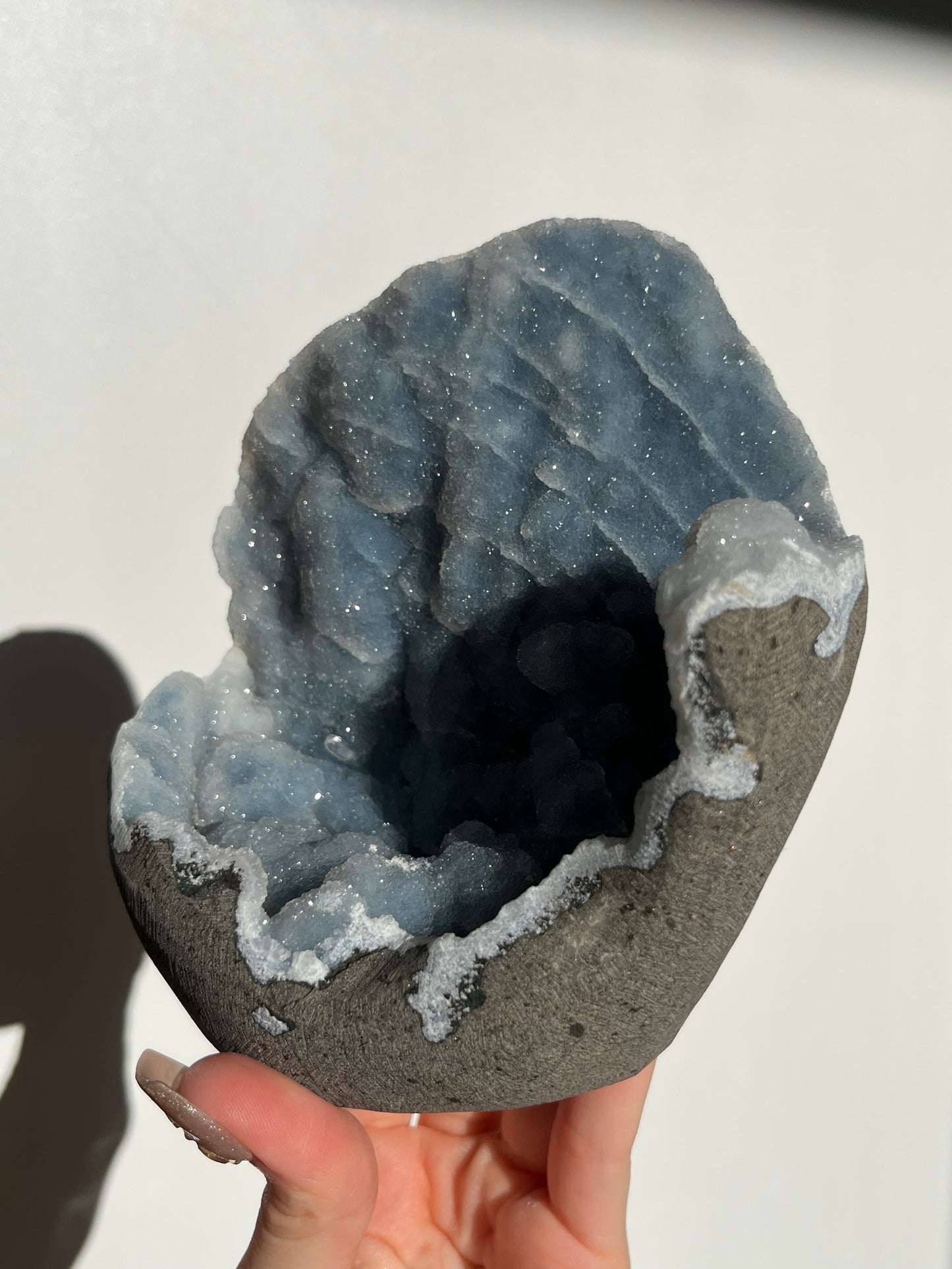 Blue Chalcedony Standing Geode Specimen J