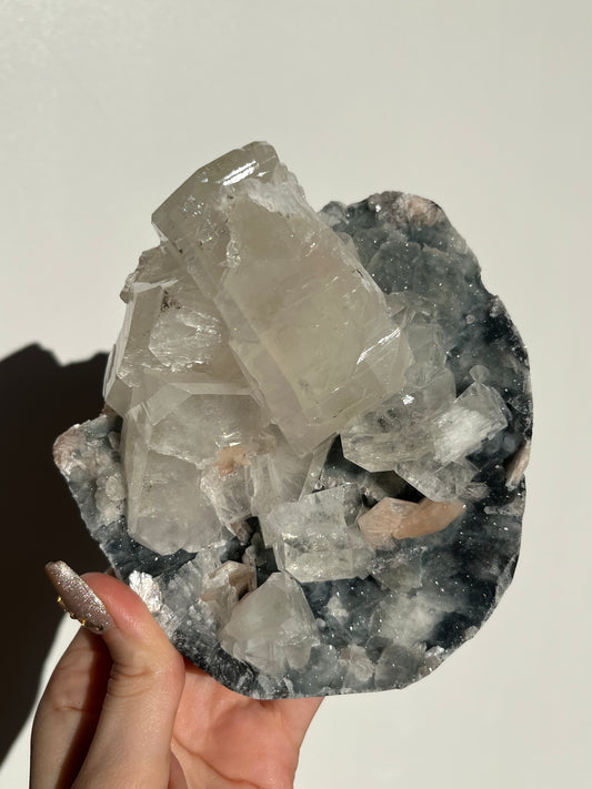 Blue-Black Chalcedony and Apophyllite with Stilbite Specimen L