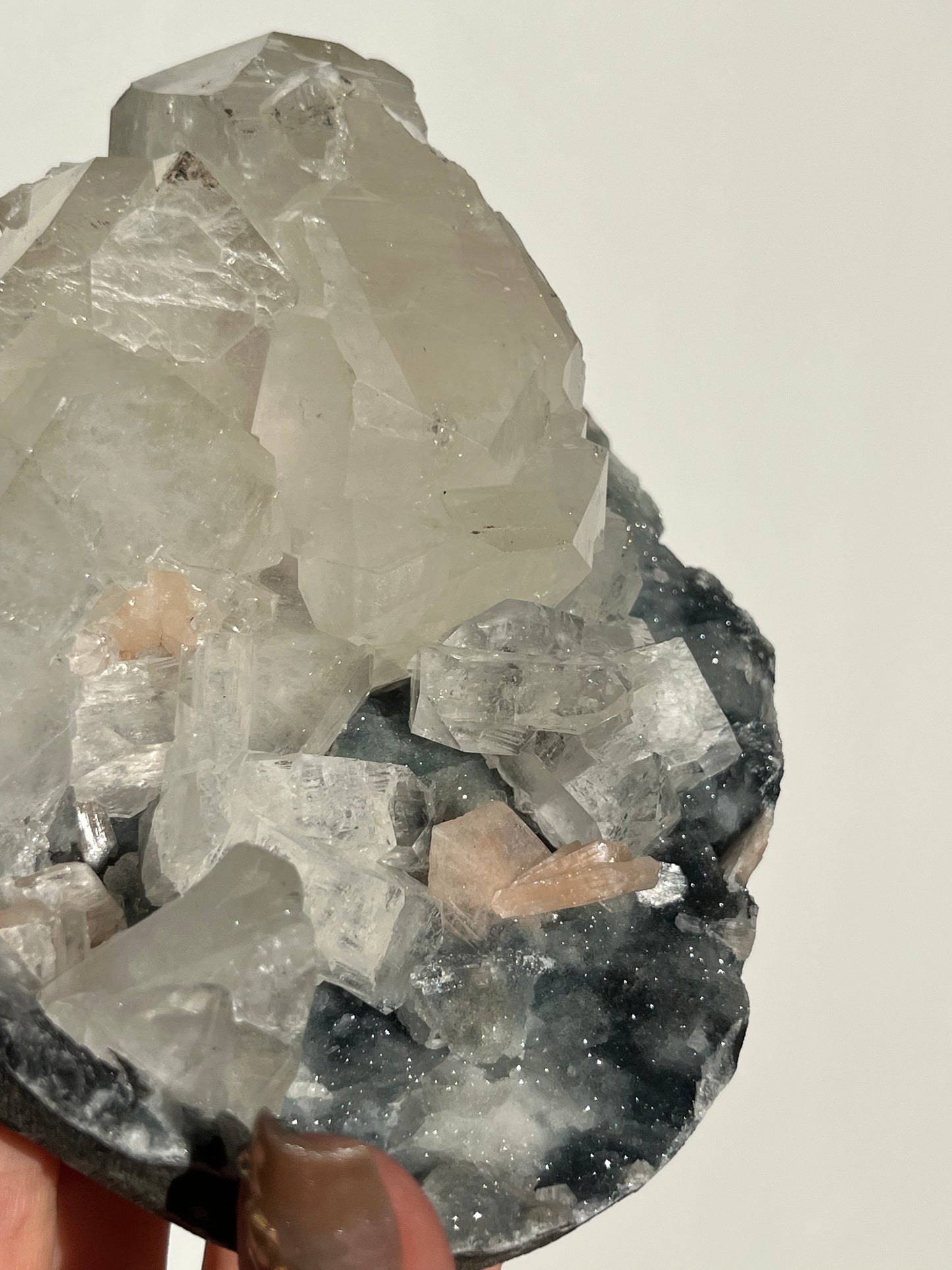 Blue-Black Chalcedony and Apophyllite with Stilbite Specimen L