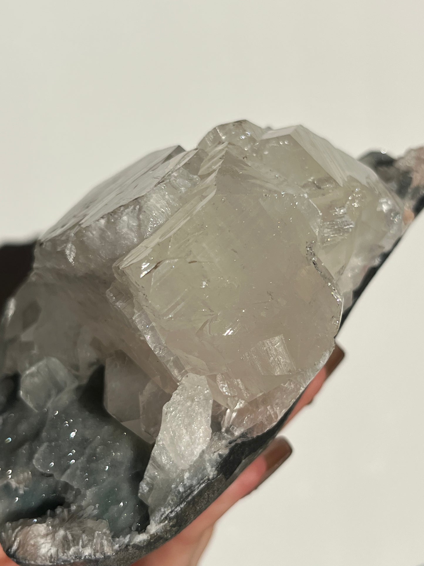 Blue-Black Chalcedony and Apophyllite with Stilbite Specimen L
