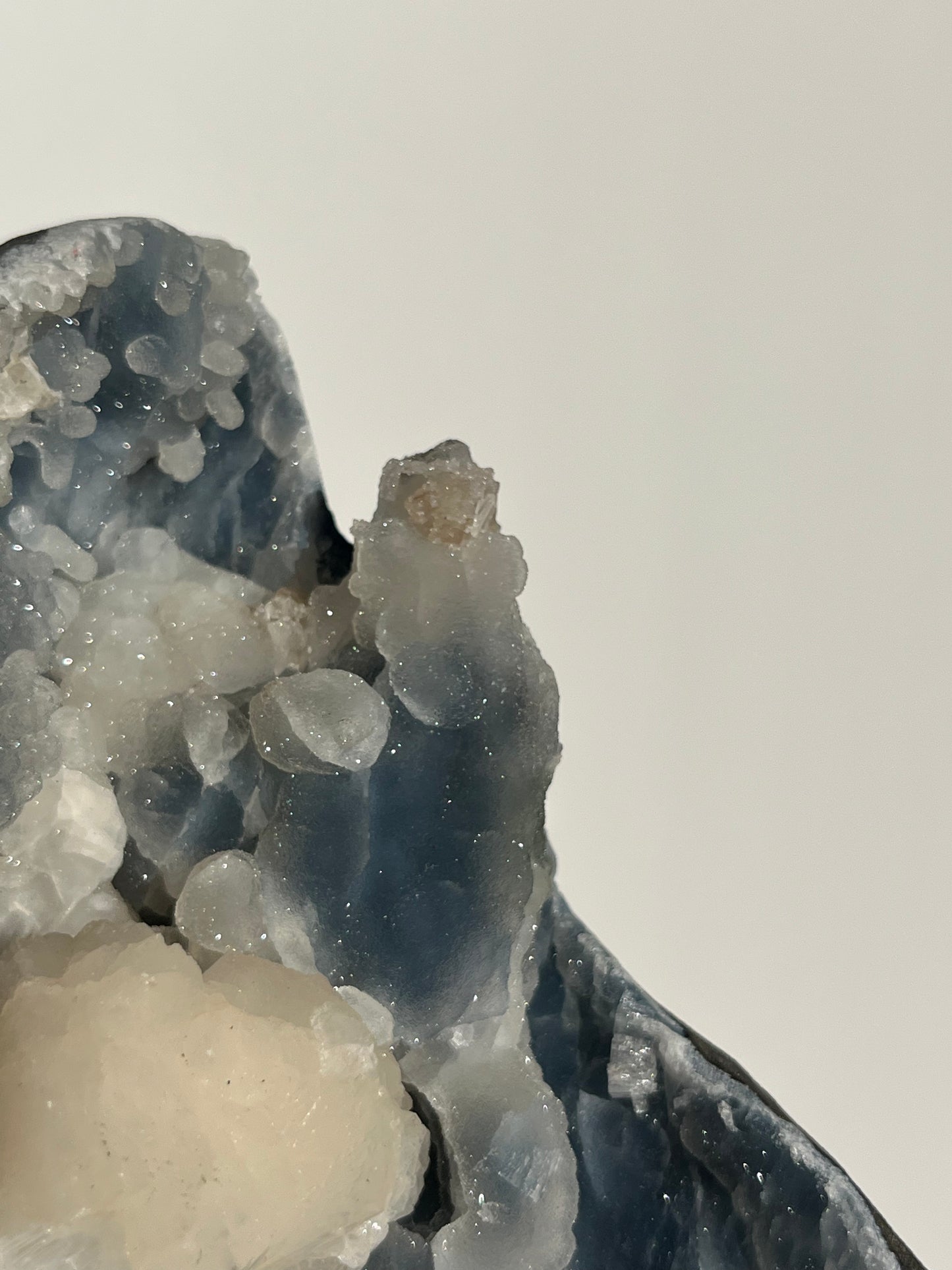 Pseudostalactitic Blue Chalcedony and Peach Stilbite Specimen Q