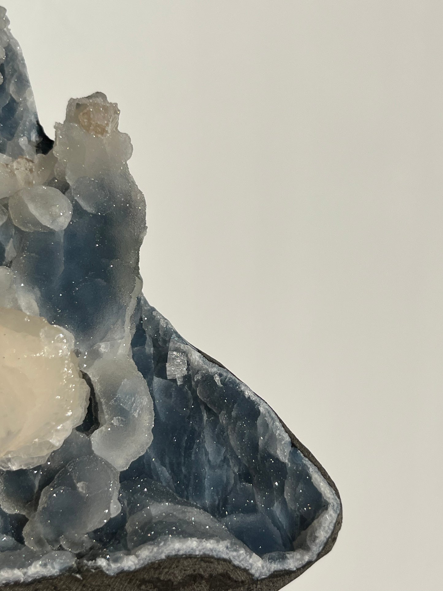 Pseudostalactitic Blue Chalcedony and Peach Stilbite Specimen Q