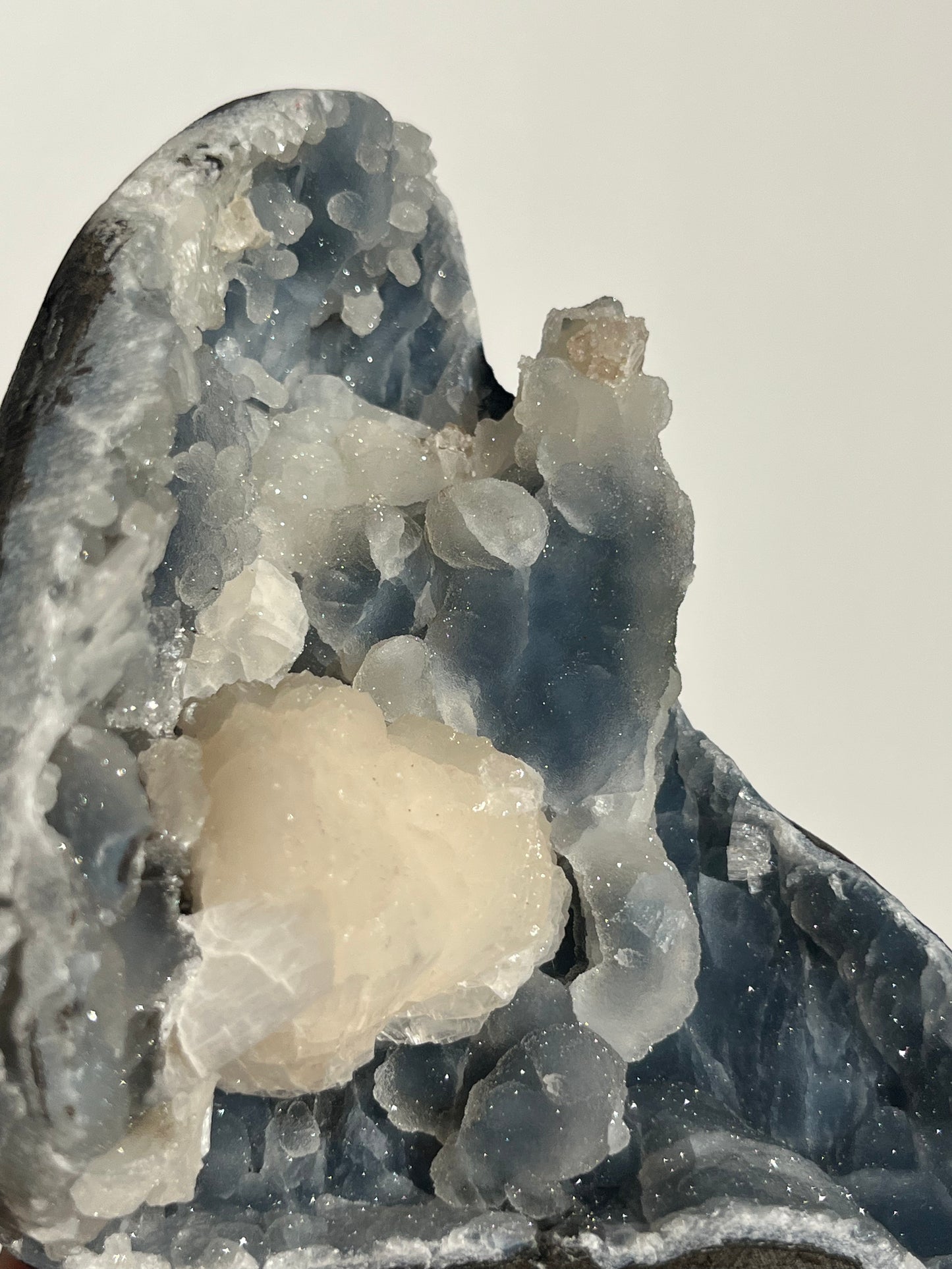 Pseudostalactitic Blue Chalcedony and Peach Stilbite Specimen Q
