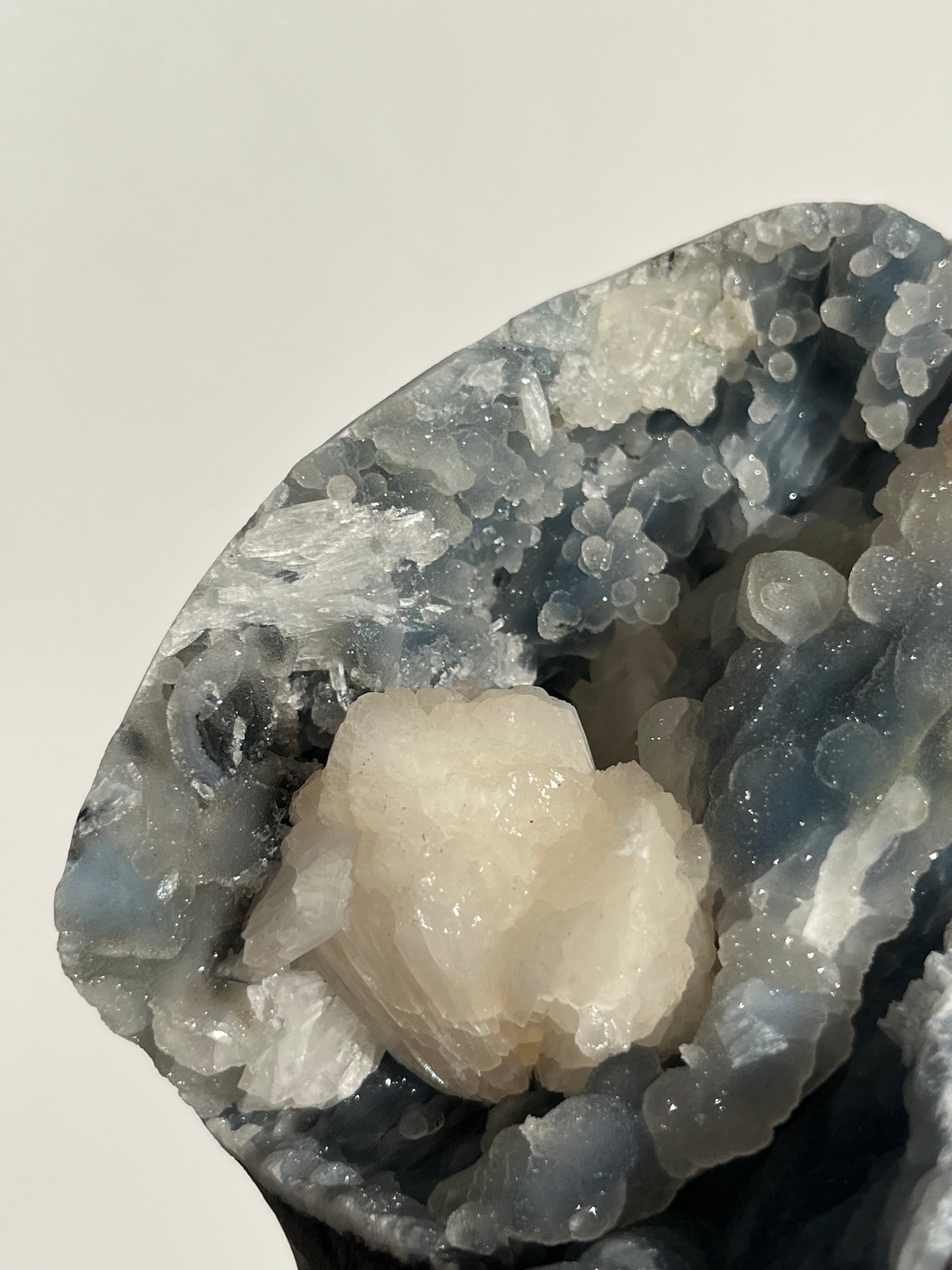 Pseudostalactitic Blue Chalcedony and Peach Stilbite Specimen Q