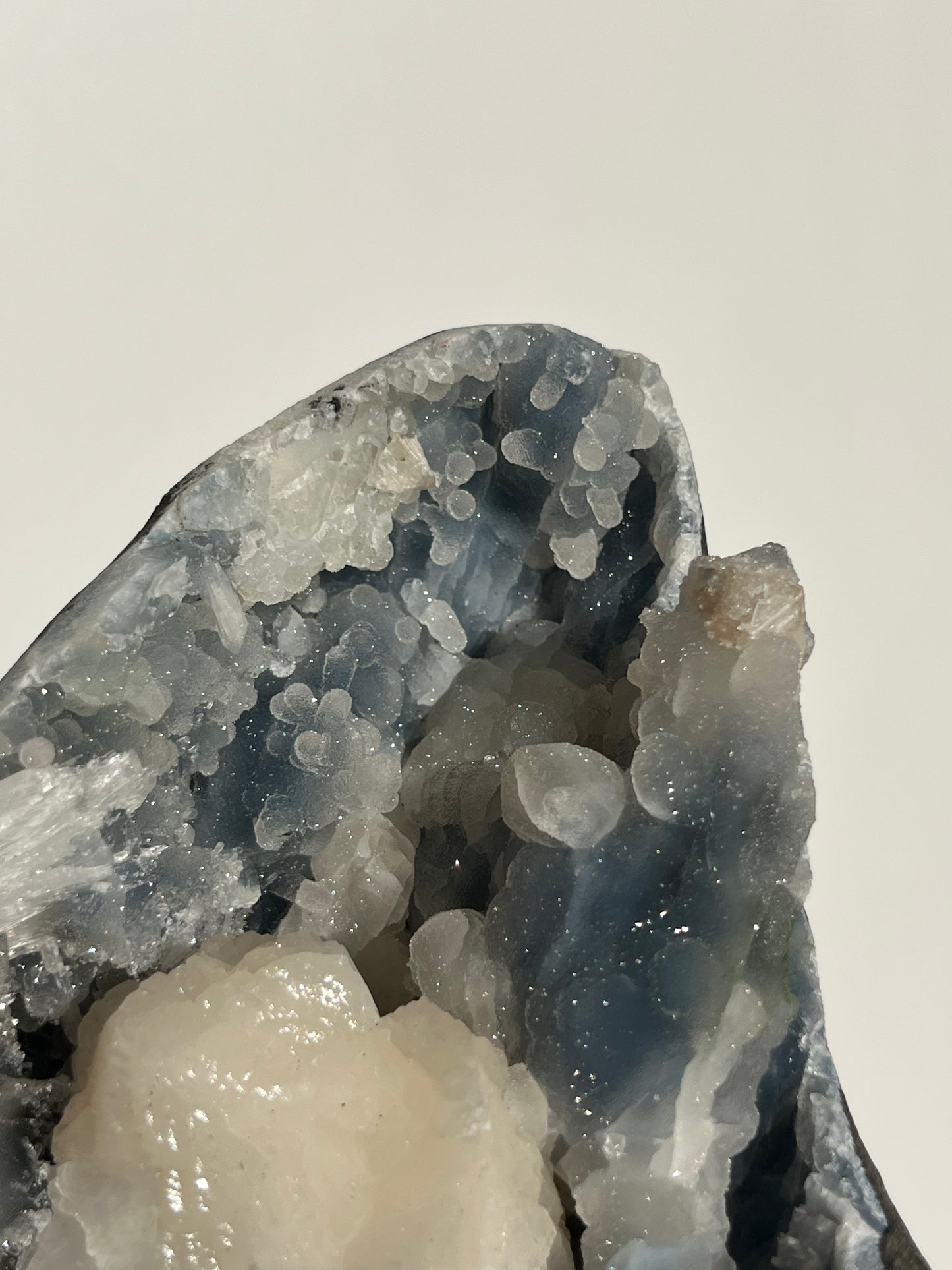 Pseudostalactitic Blue Chalcedony and Peach Stilbite Specimen Q