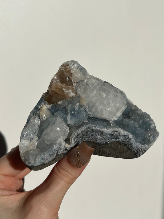 Blue Chalcedony, Apophyllite and Honey Calcite Specimen R