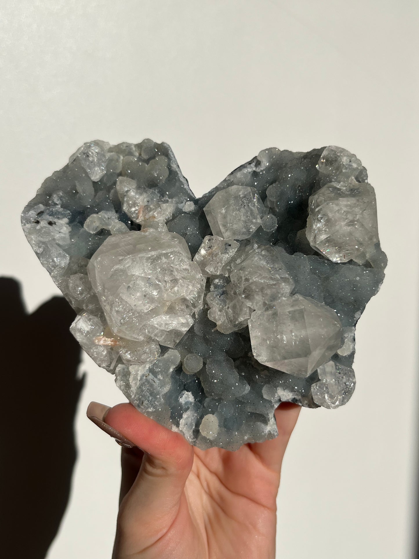 Heart Shaped Blue Chalcedony and Apophyllite with Stilbite Specimen S