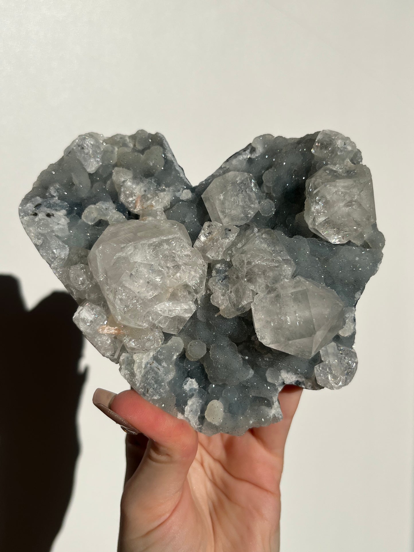 Heart Shaped Blue Chalcedony and Apophyllite with Stilbite Specimen S