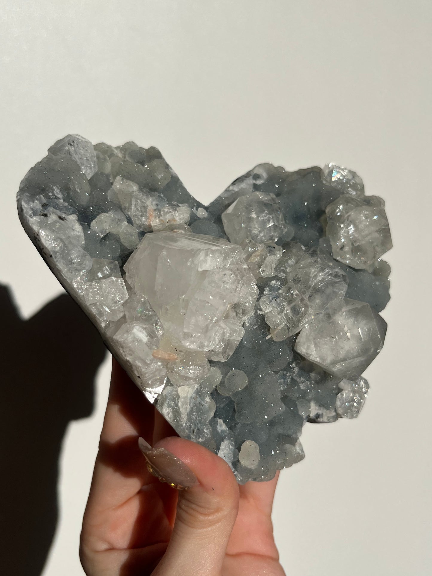 Heart Shaped Blue Chalcedony and Apophyllite with Stilbite Specimen S