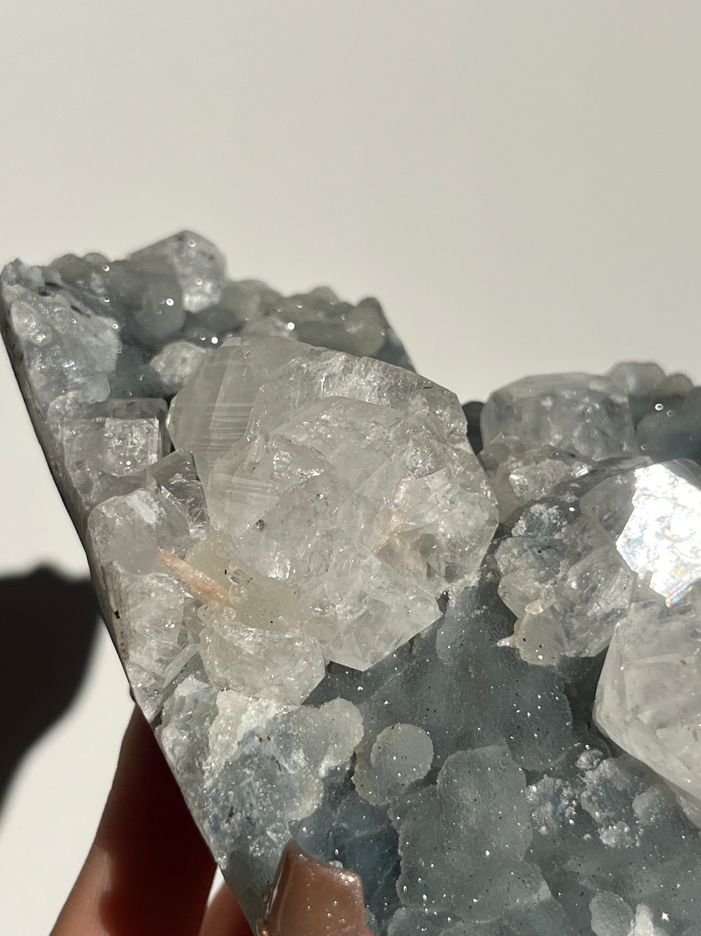 Heart Shaped Blue Chalcedony and Apophyllite with Stilbite Specimen S