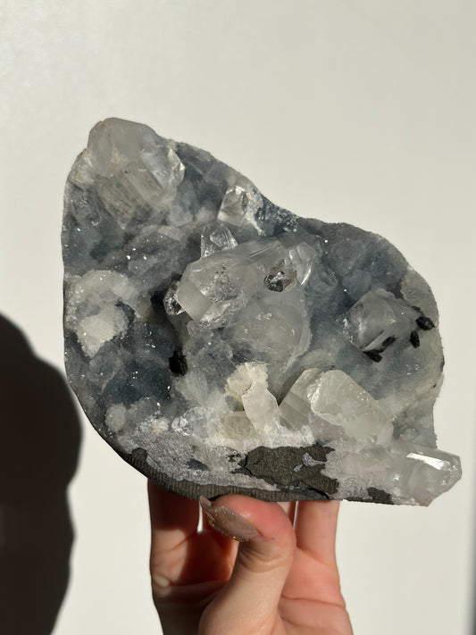 Blue Chalcedony and Apophyllite Standing Geode T
