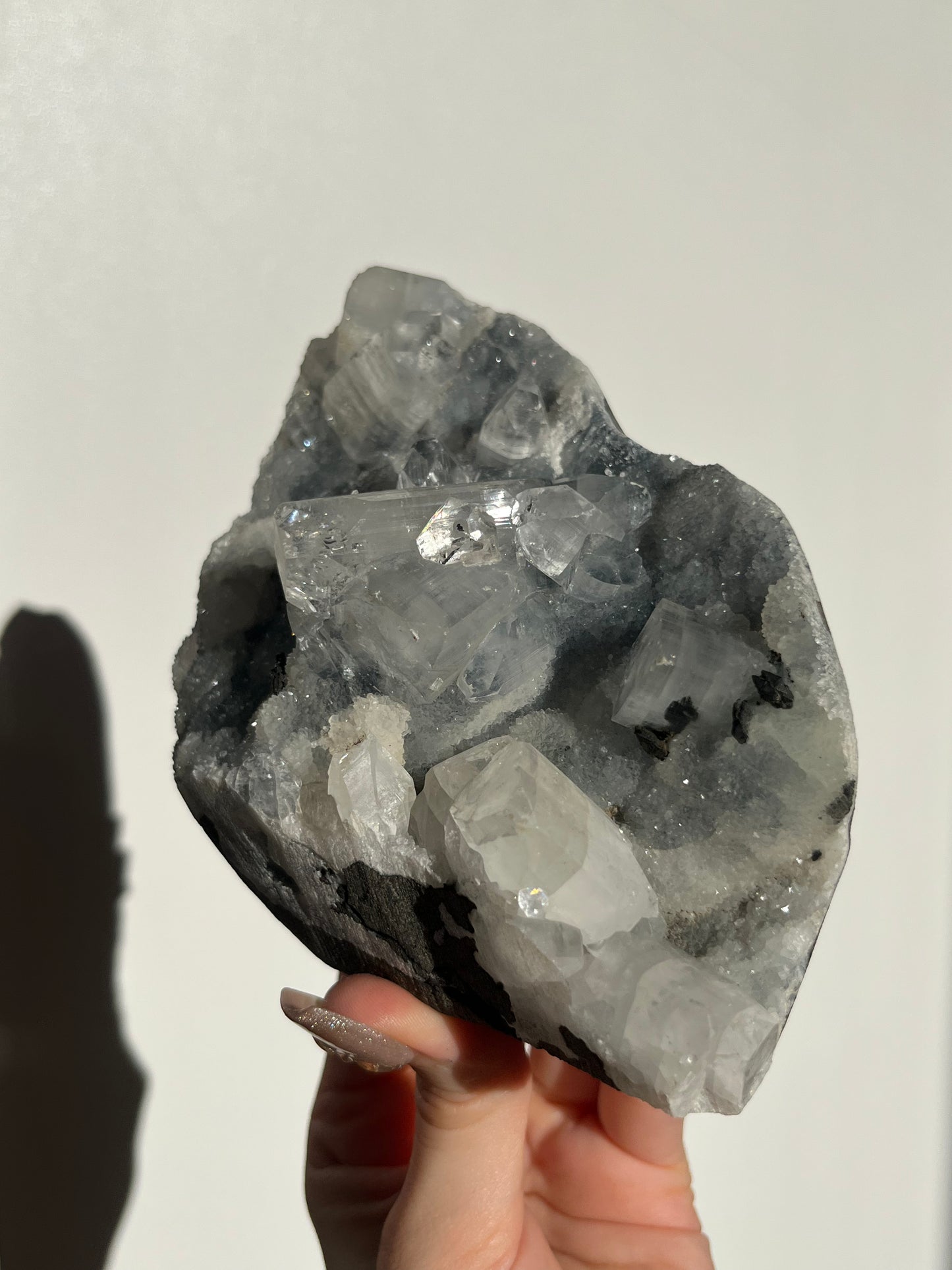 Blue Chalcedony and Apophyllite Standing Geode T