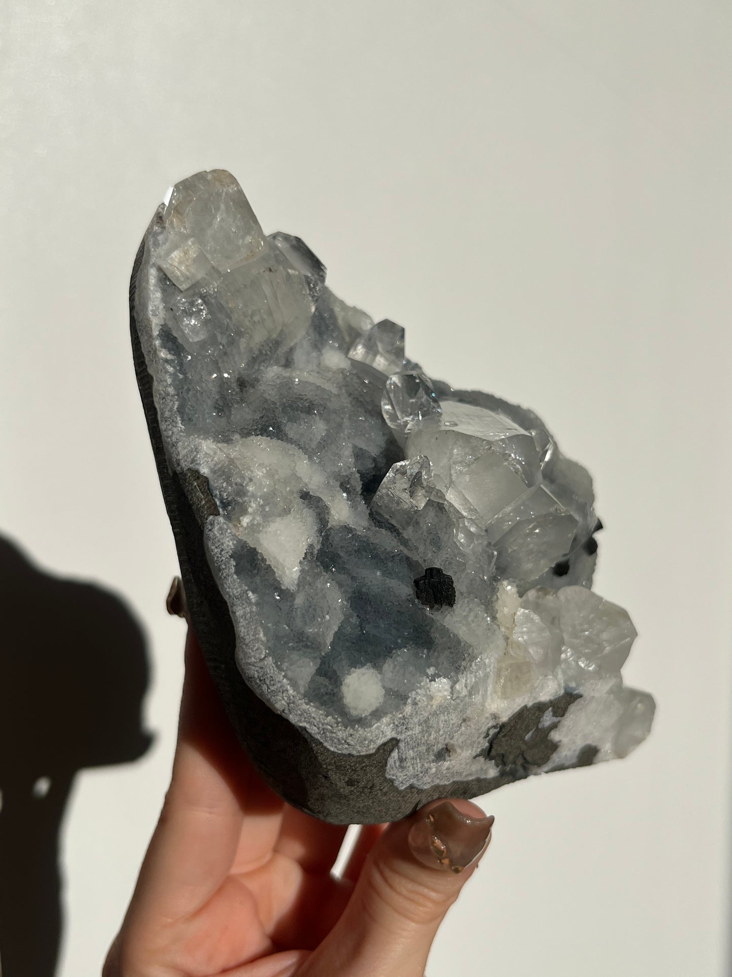 Blue Chalcedony and Apophyllite Standing Geode T