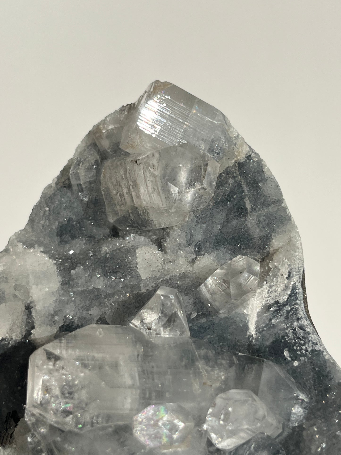 Blue Chalcedony and Apophyllite Standing Geode T