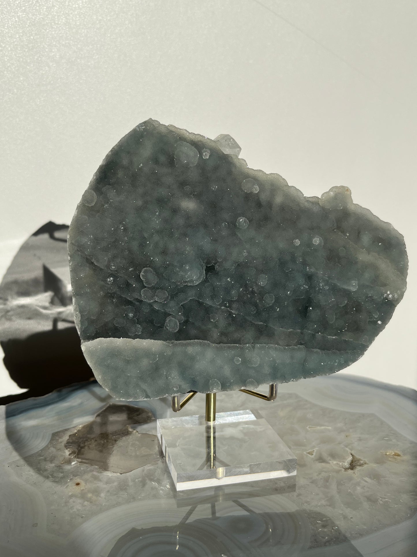 Grey-Green Chalcedony and Apophyllite with Peach Stilbite Specimen F