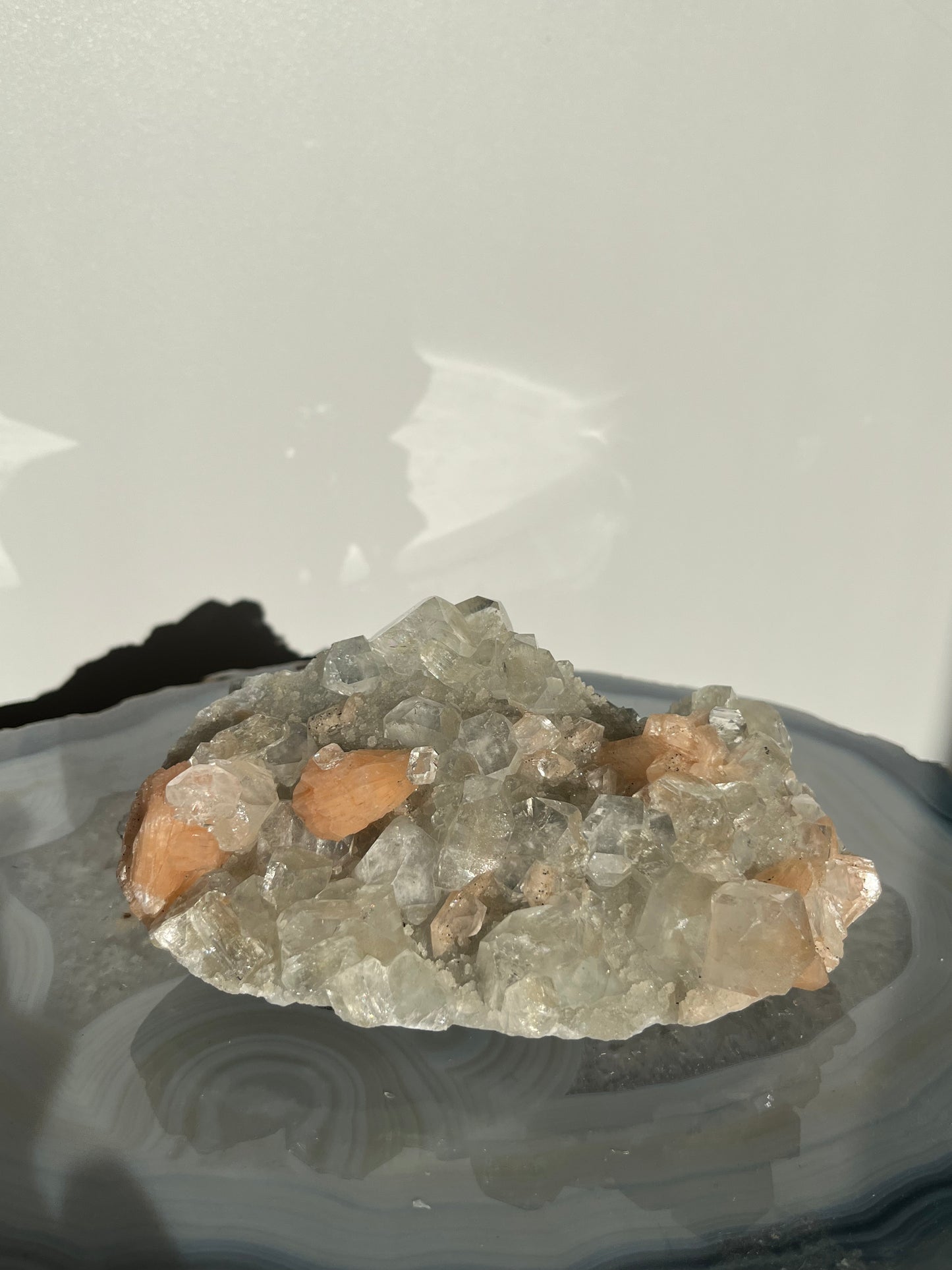 Blue Chalcedony and Apophyllite with Peach Stilbite Specimen H