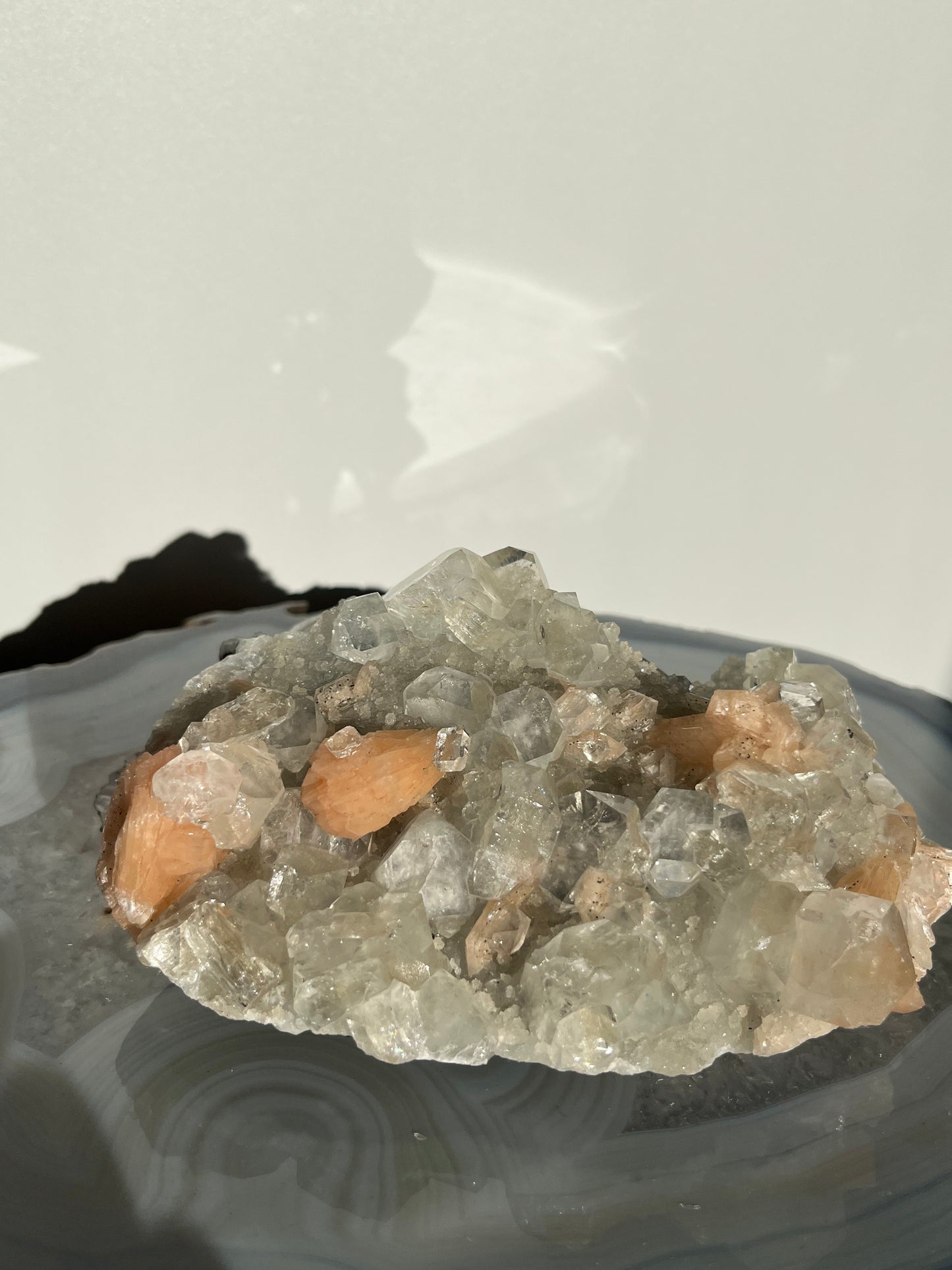 Blue Chalcedony and Apophyllite with Peach Stilbite Specimen H