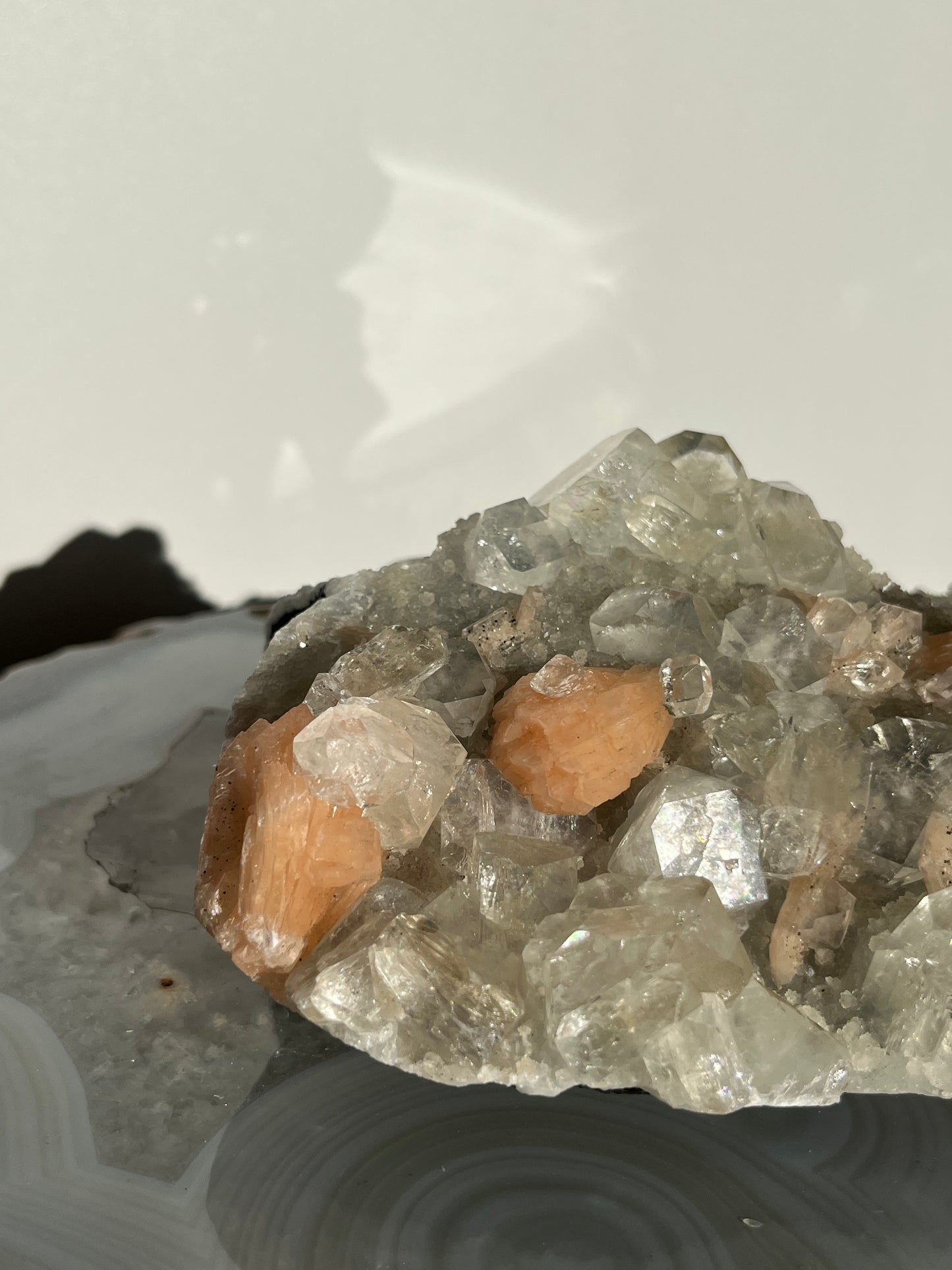 Blue Chalcedony and Apophyllite with Peach Stilbite Specimen H