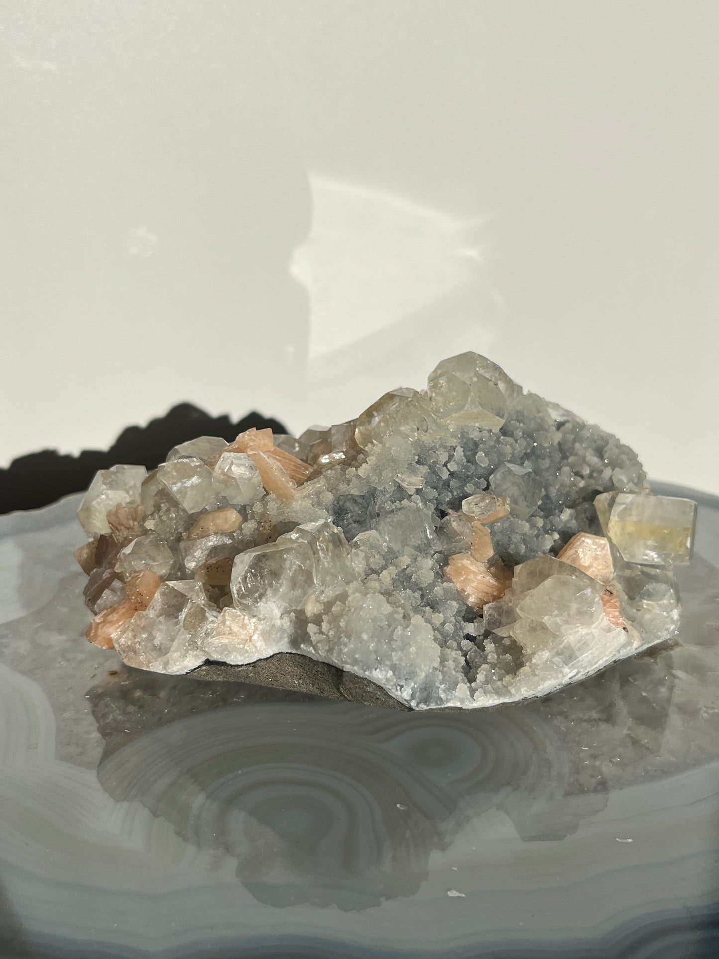 Blue Chalcedony and Apophyllite with Peach Stilbite Specimen H