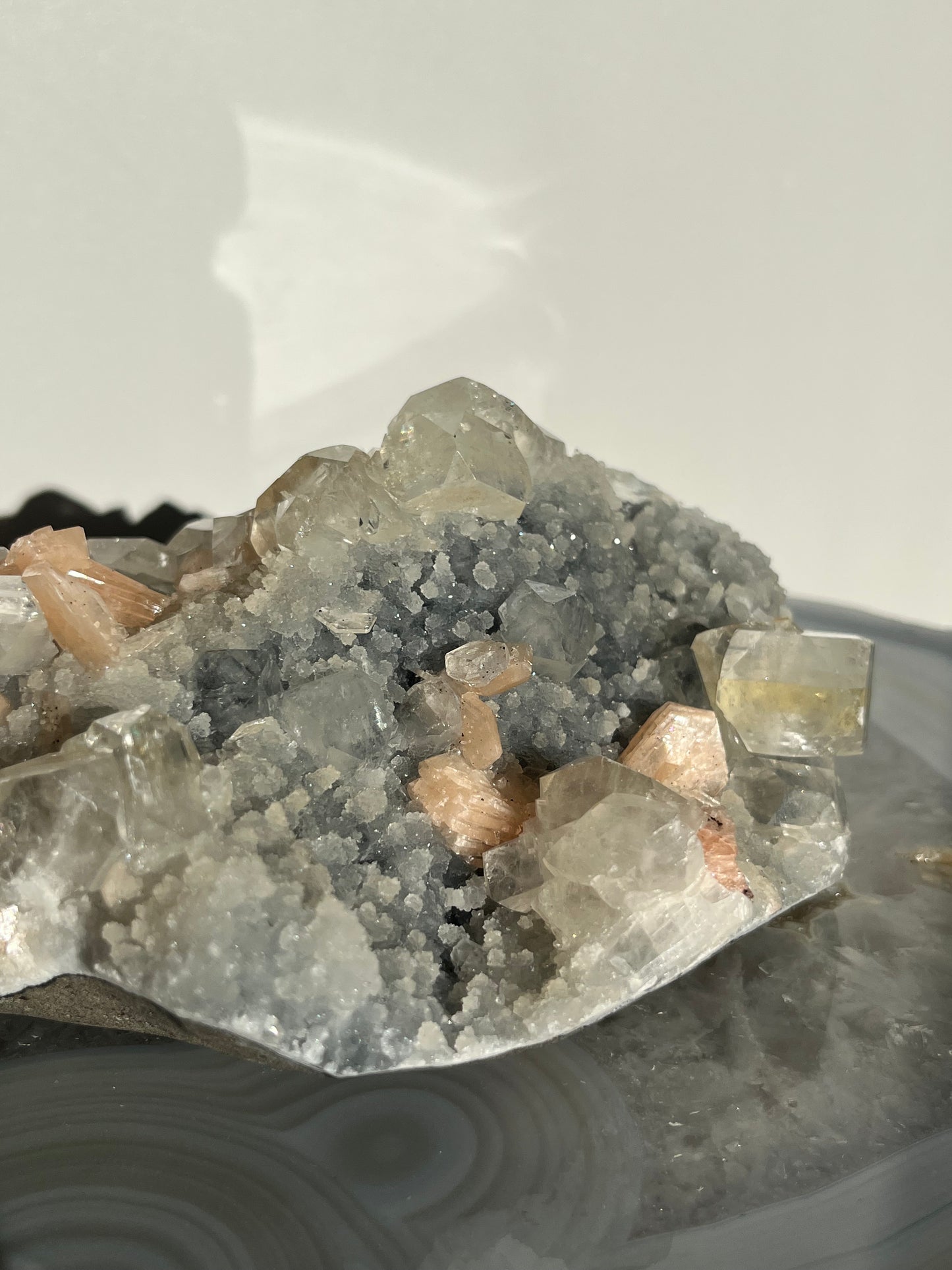 Blue Chalcedony and Apophyllite with Peach Stilbite Specimen H