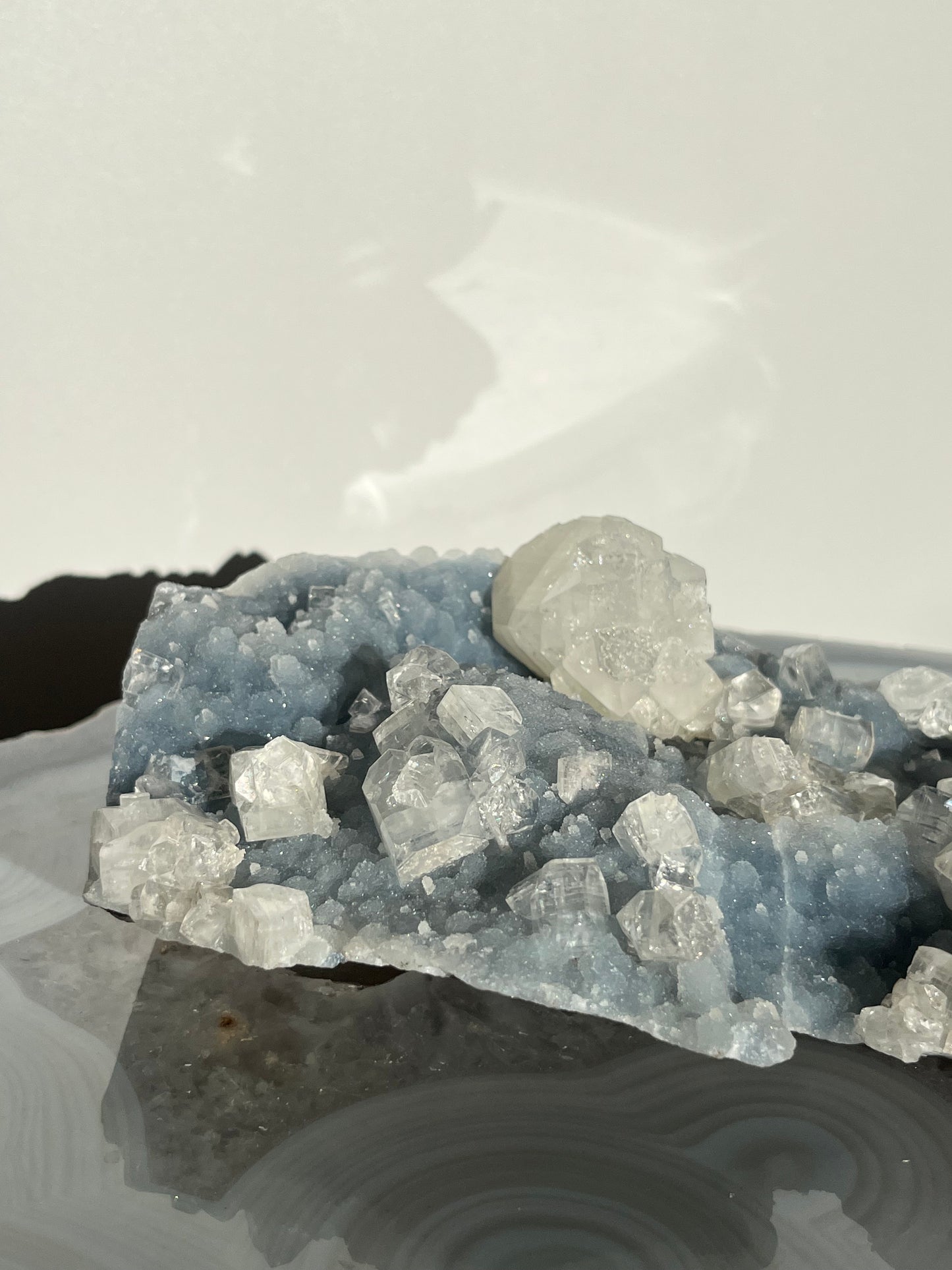 Blue Chalcedony and Apophyllite with Stilbite Specimen I