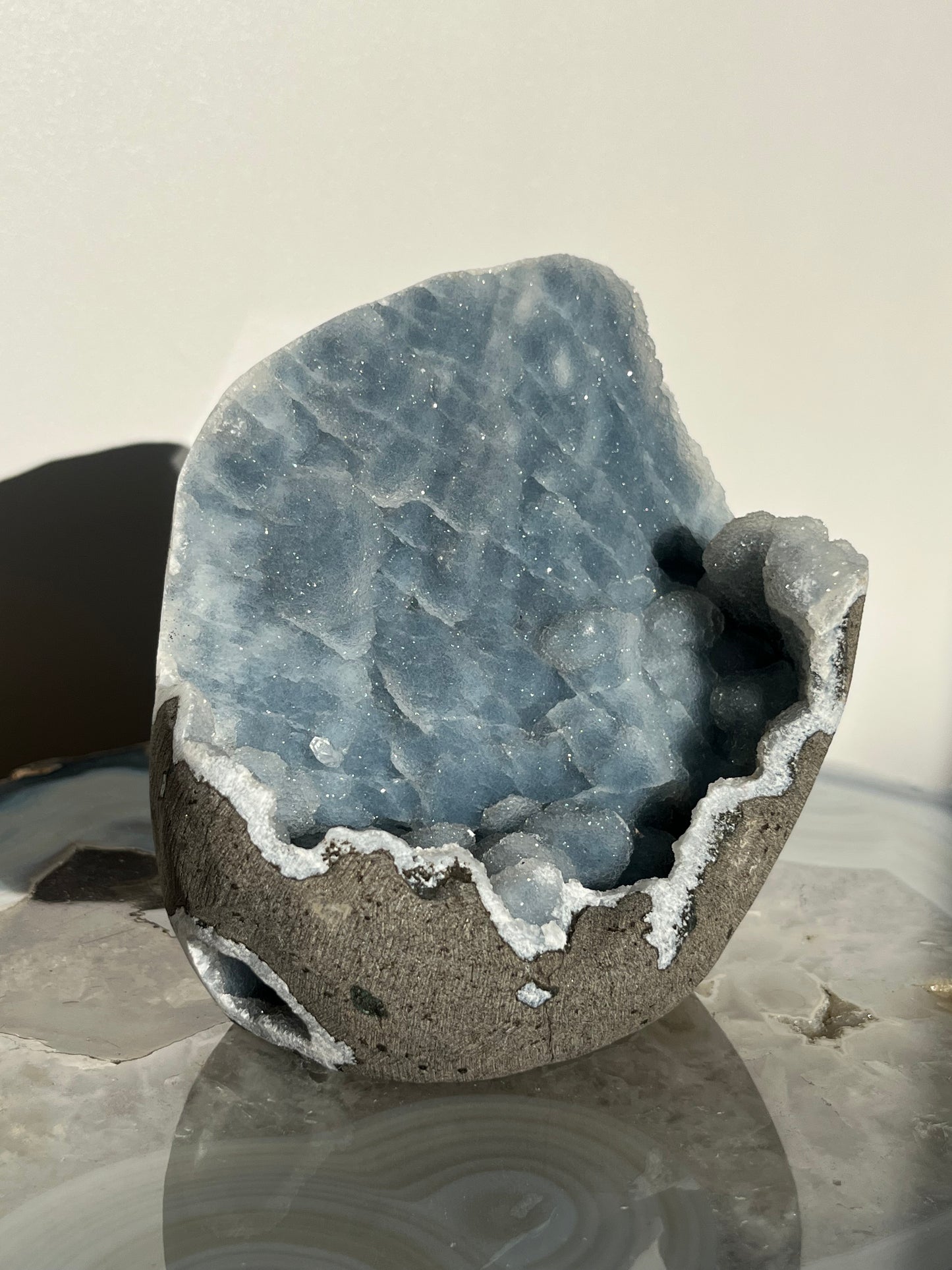 Blue Chalcedony Standing Geode Specimen J