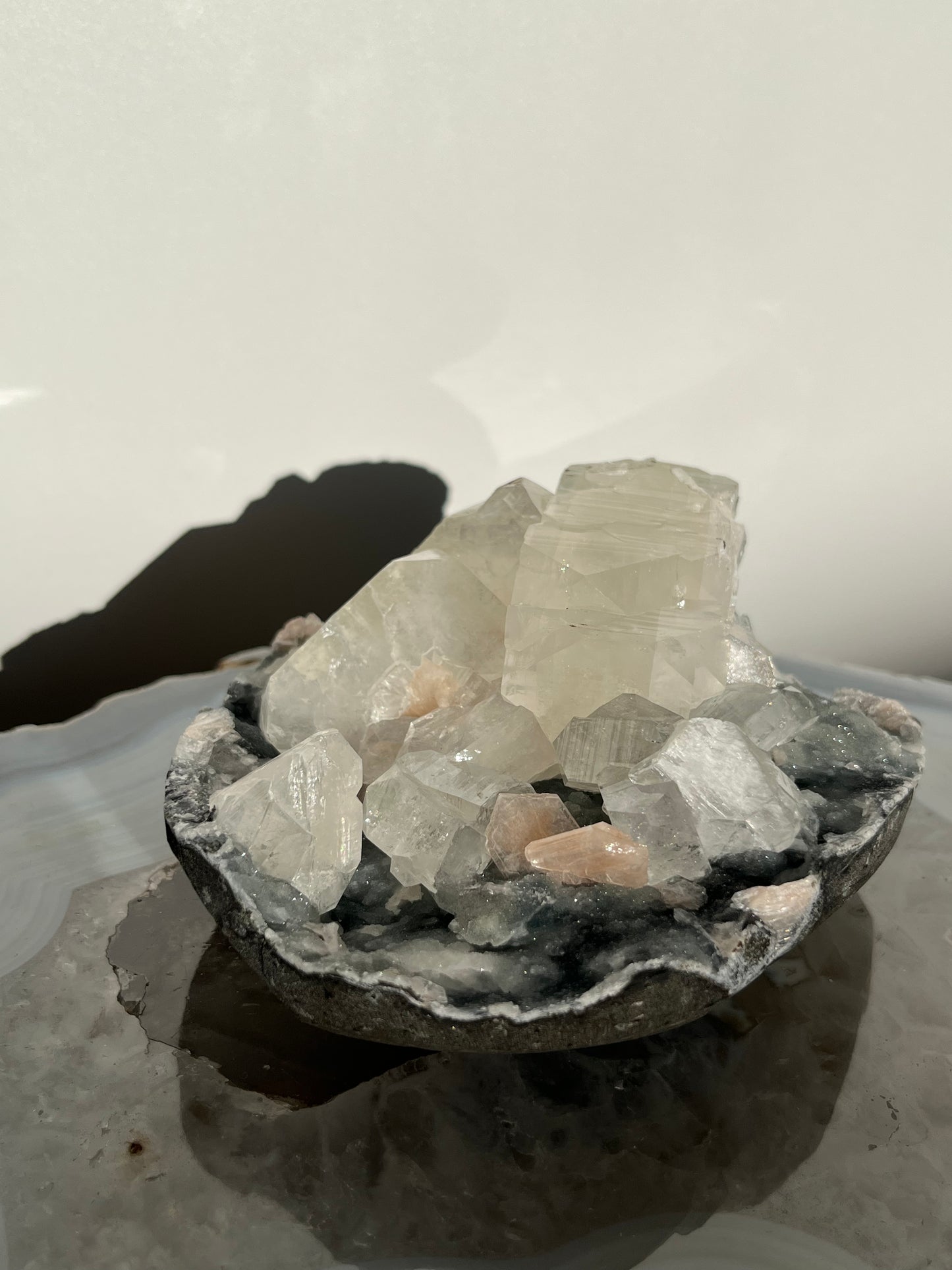 Blue-Black Chalcedony and Apophyllite with Stilbite Specimen L