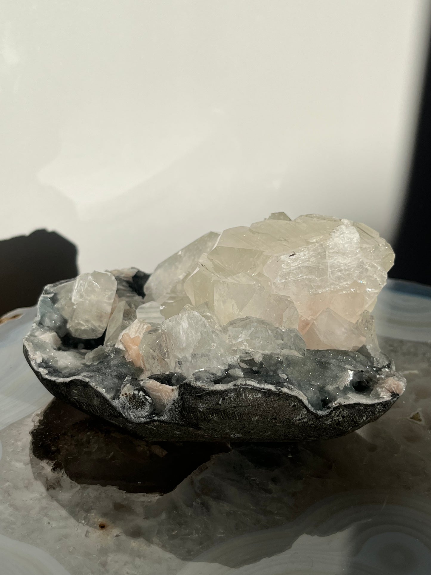 Blue-Black Chalcedony and Apophyllite with Stilbite Specimen L