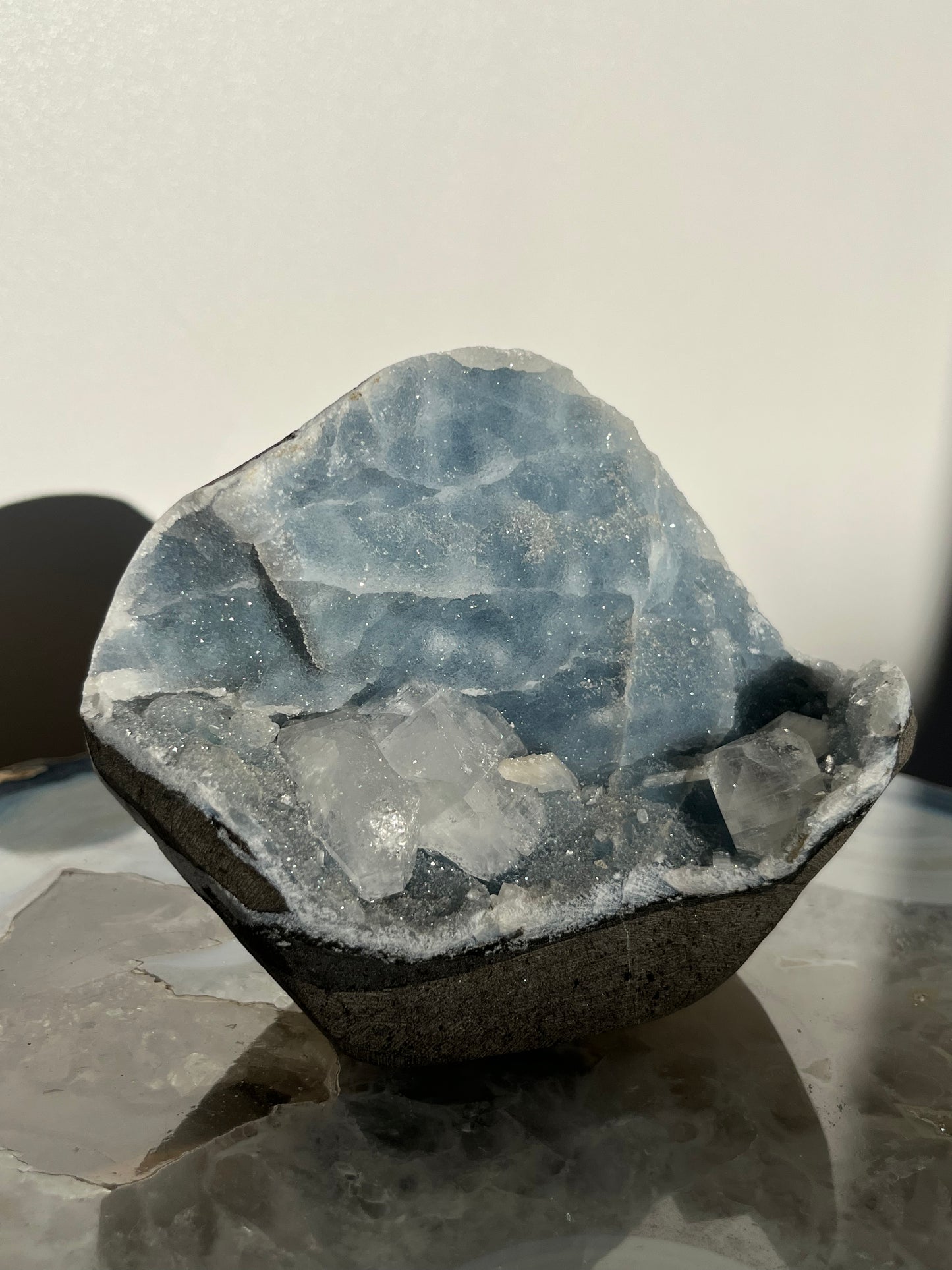 Blue Chalcedony and Apophyllite with Stilbite Specimen M
