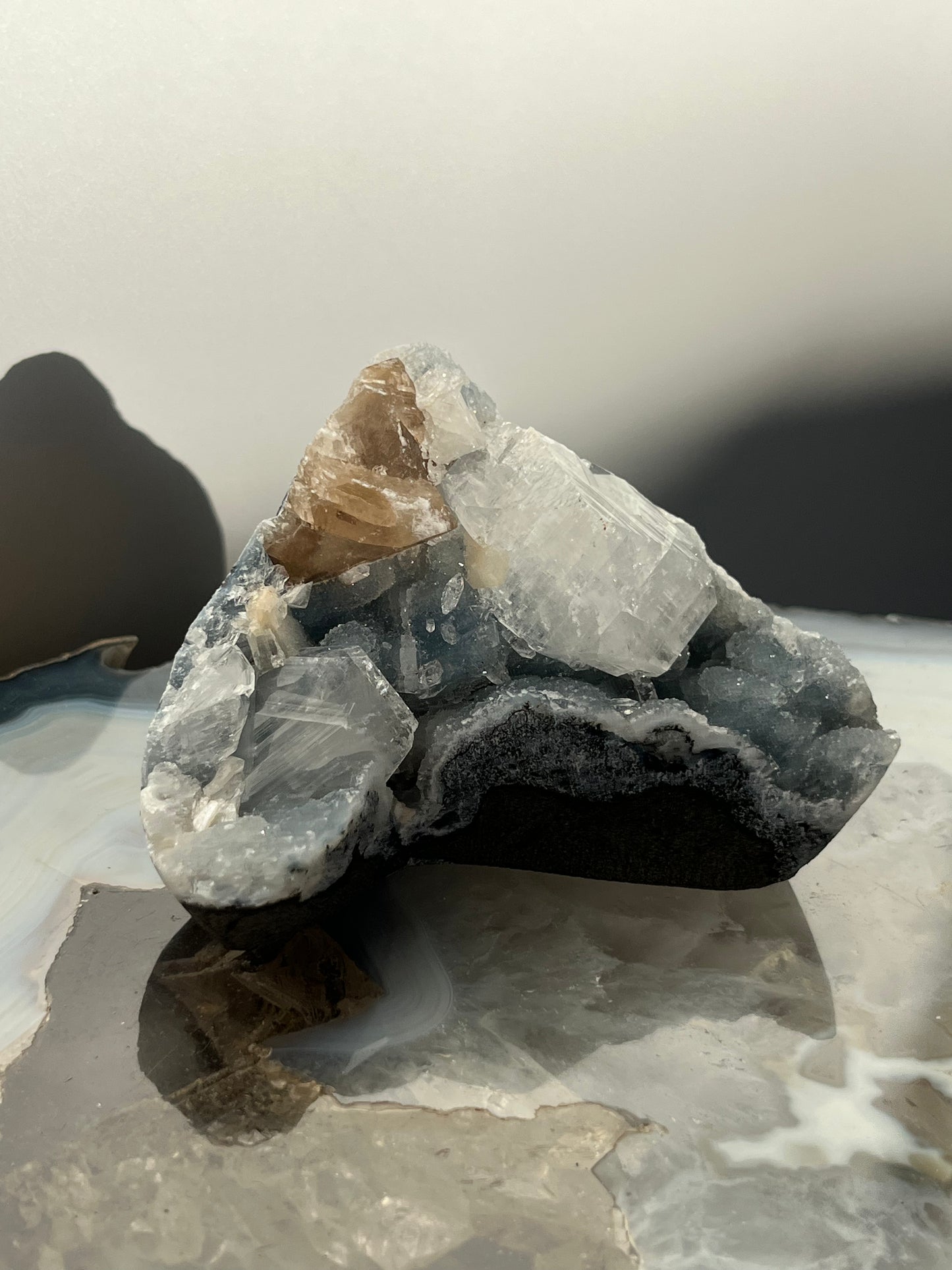 Blue Chalcedony, Apophyllite and Honey Calcite Specimen R
